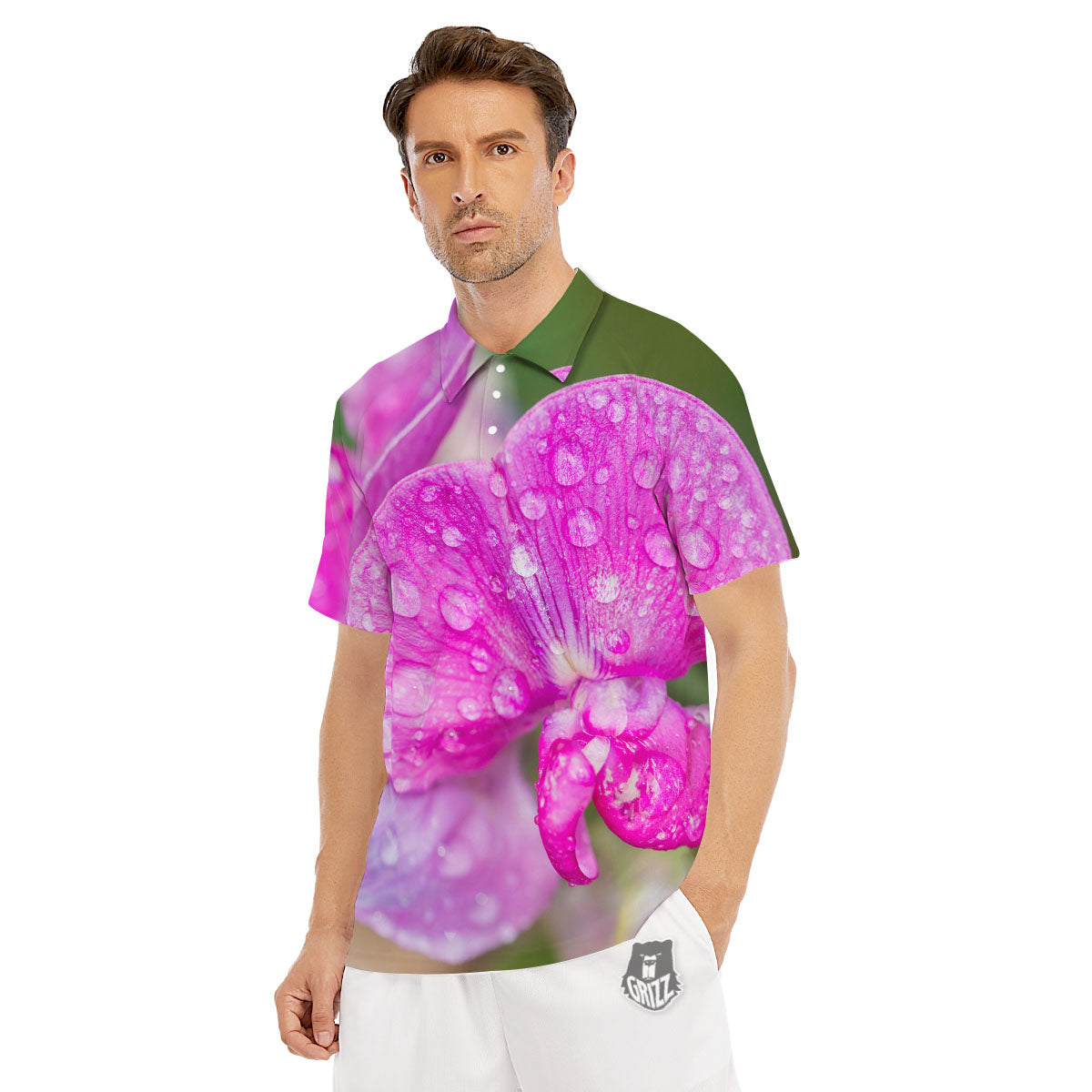 Sweet Pea Purple Print Men's Golf Shirts-grizzshop