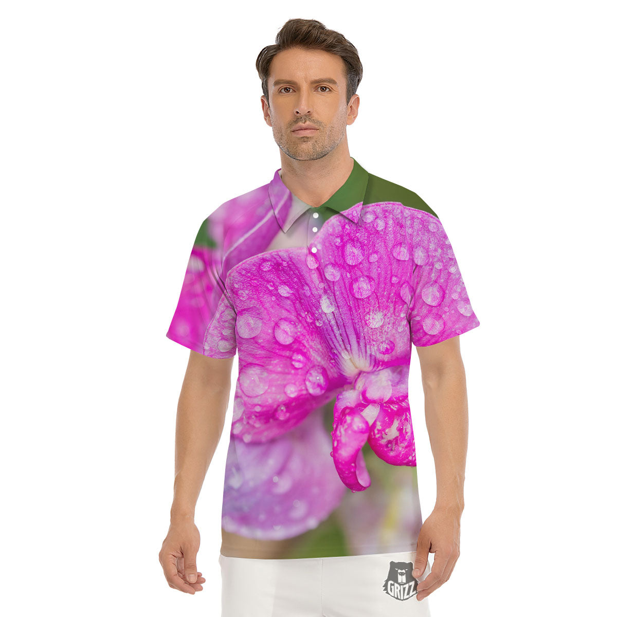 Sweet Pea Purple Print Men's Golf Shirts-grizzshop