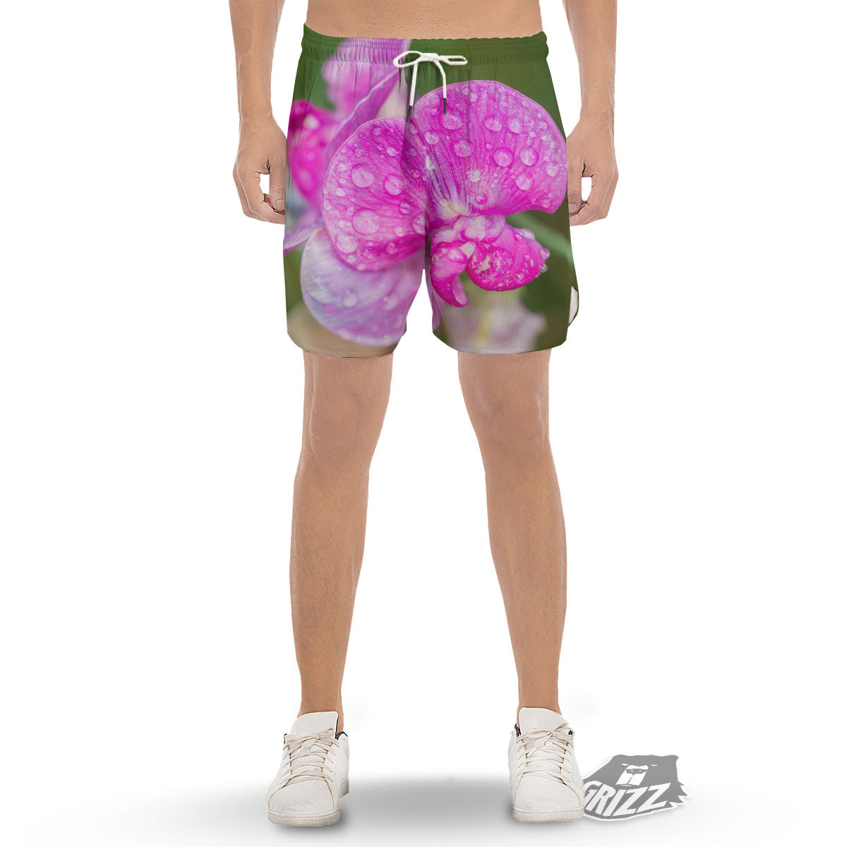 Sweet Pea Purple Print Men's Gym Shorts-grizzshop