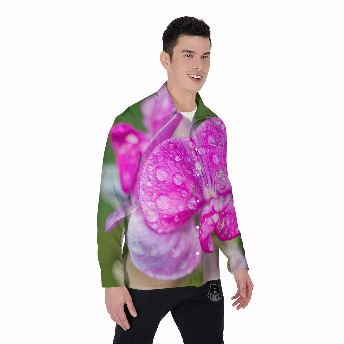 Sweet Pea Purple Print Men's Long Sleeve Shirts-grizzshop