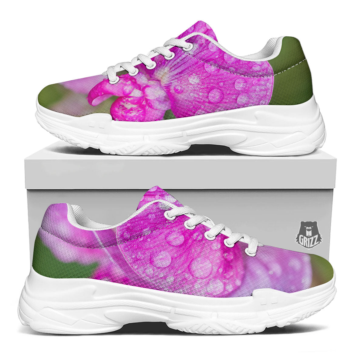 Sweet Pea Purple Print White Chunky Shoes-grizzshop