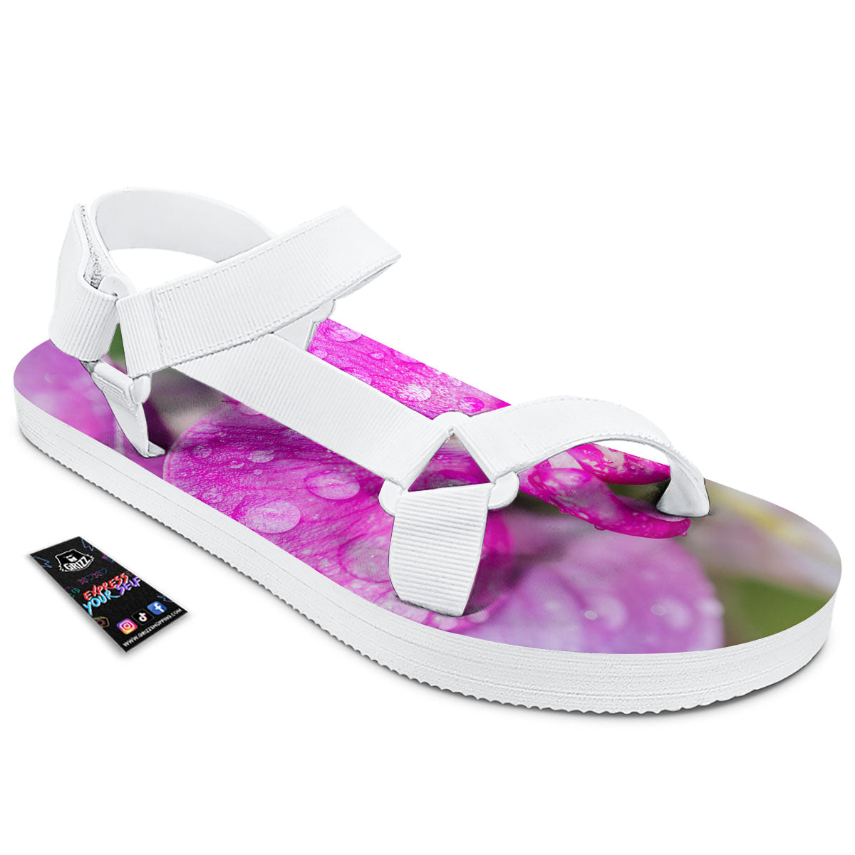 Sweet Pea Purple Print White Open Toe Sandals-grizzshop