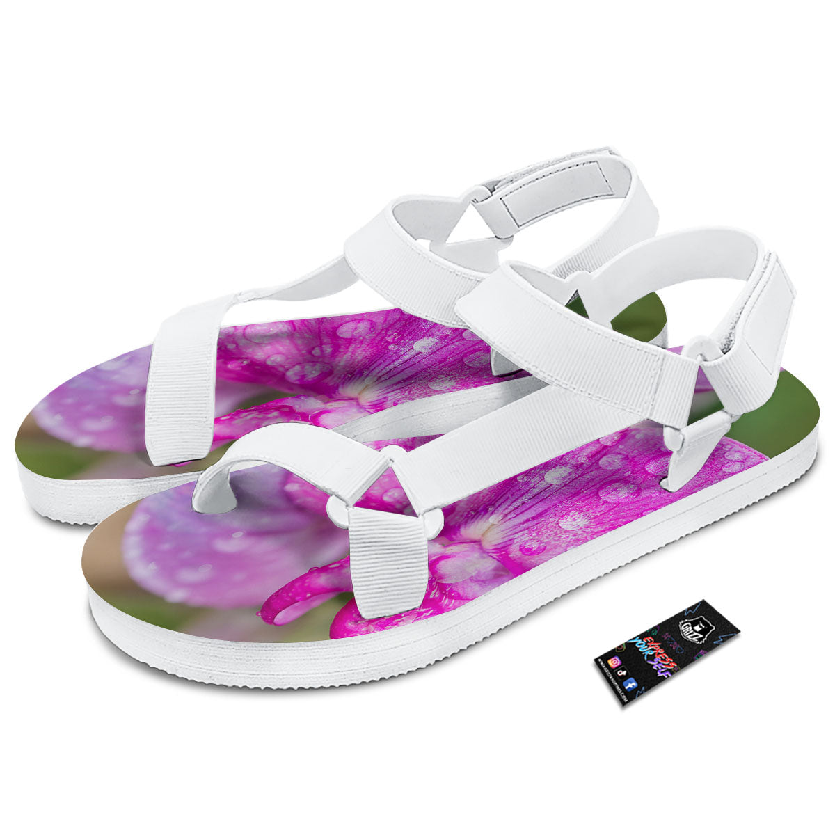 Sweet Pea Purple Print White Open Toe Sandals-grizzshop
