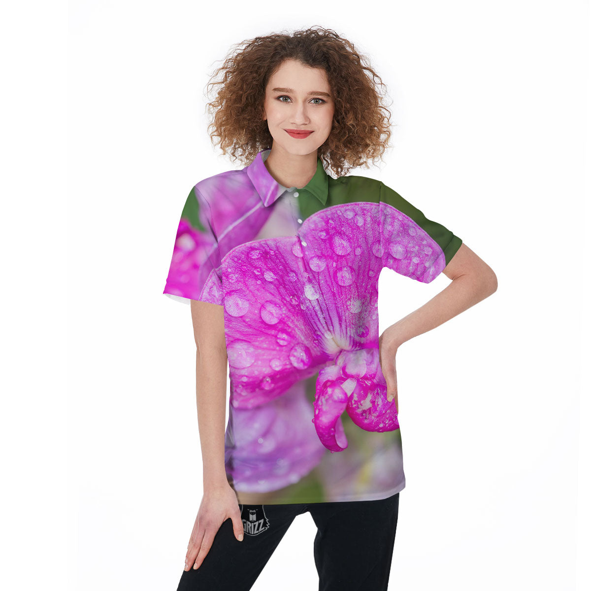 Sweet Pea Purple Print Women's Golf Shirts-grizzshop
