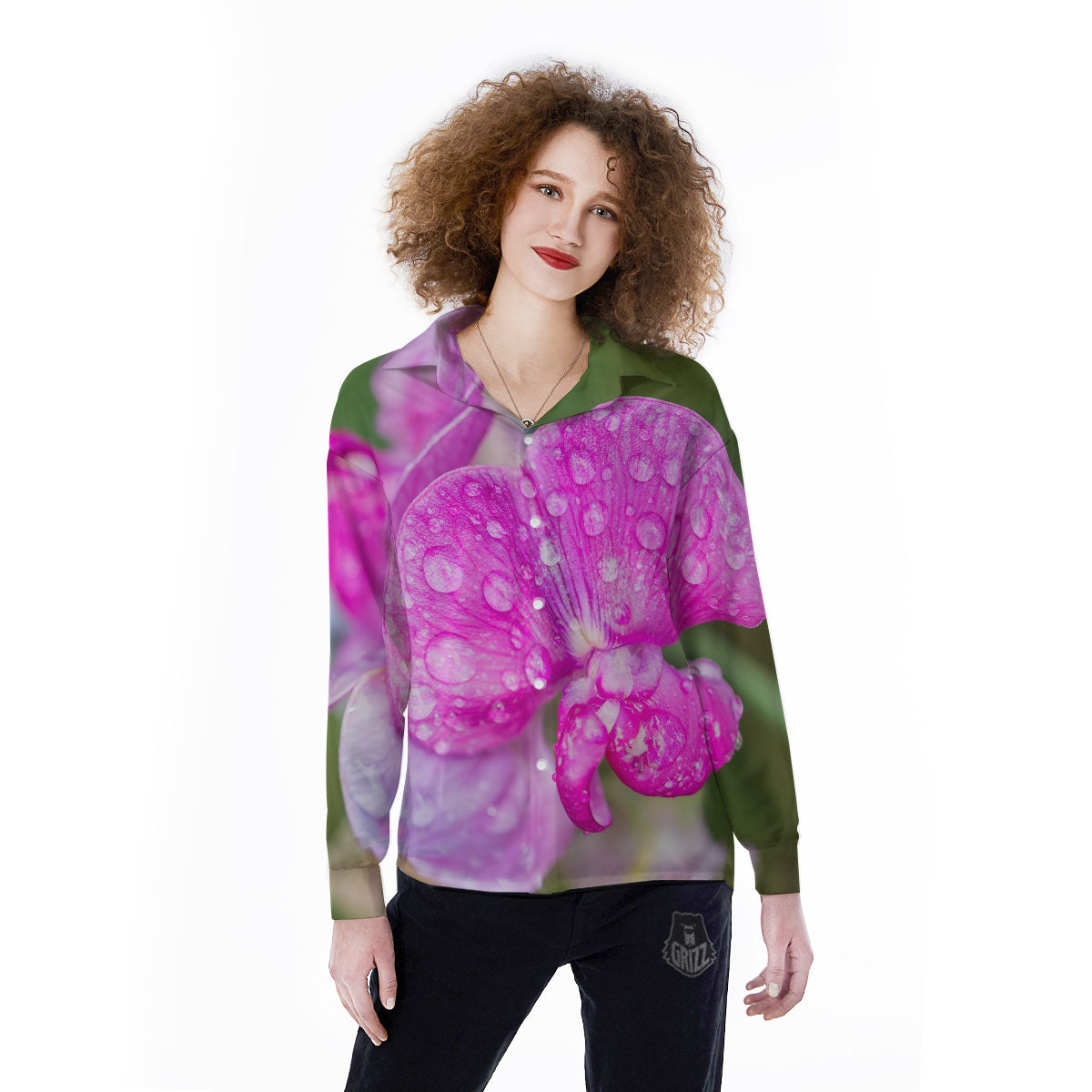 Sweet Pea Purple Print Women's Long Sleeve Shirts-grizzshop