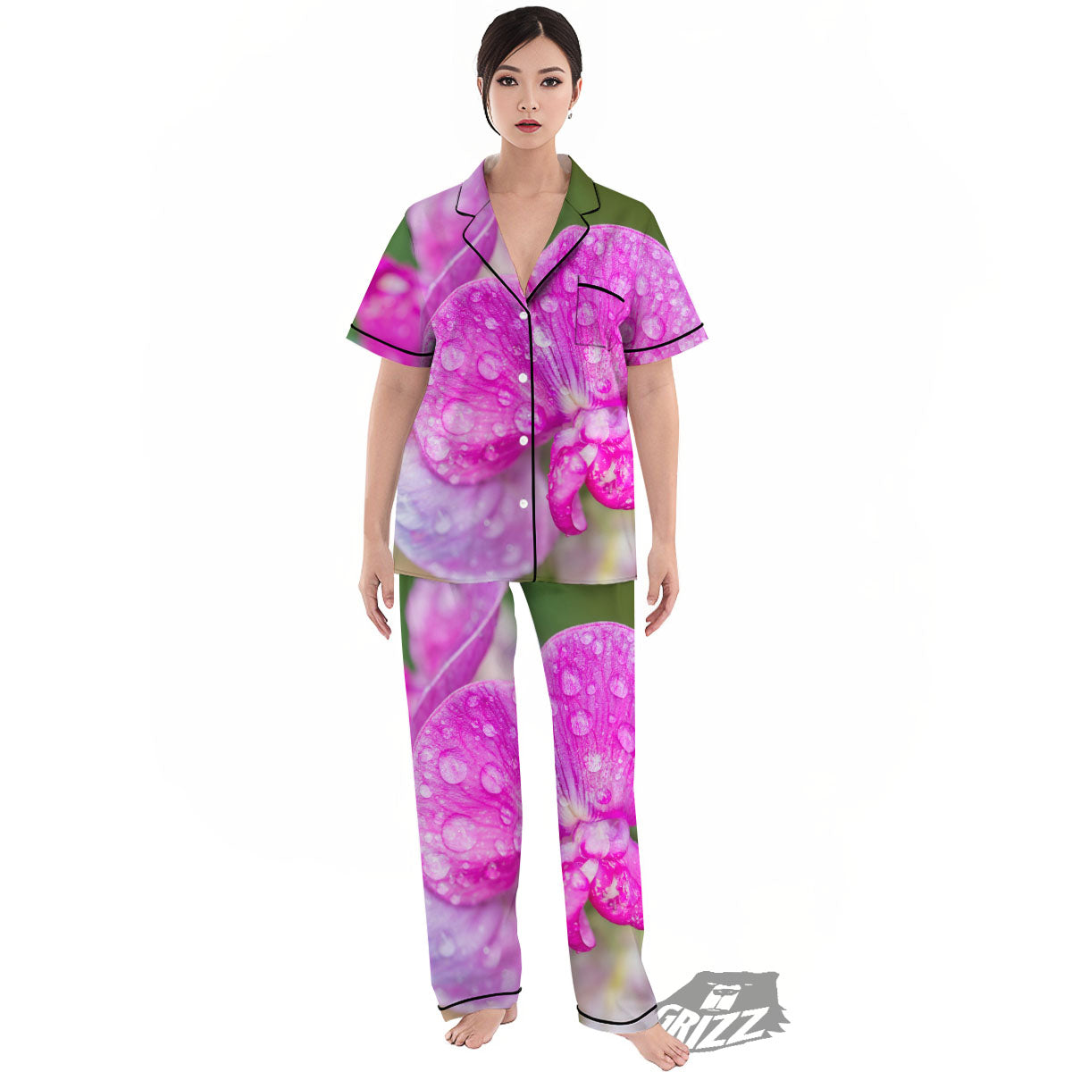 Sweet Pea Purple Print Women's Pajamas Set-grizzshop