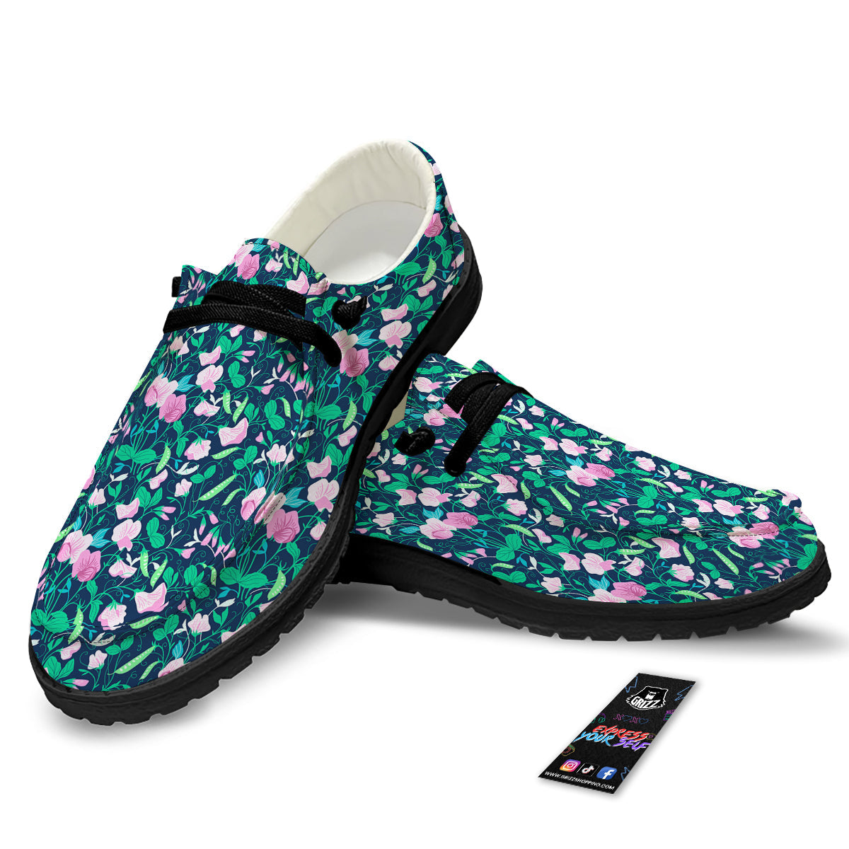 Sweet Pea Vintage Print Pattern Black Loafers-grizzshop