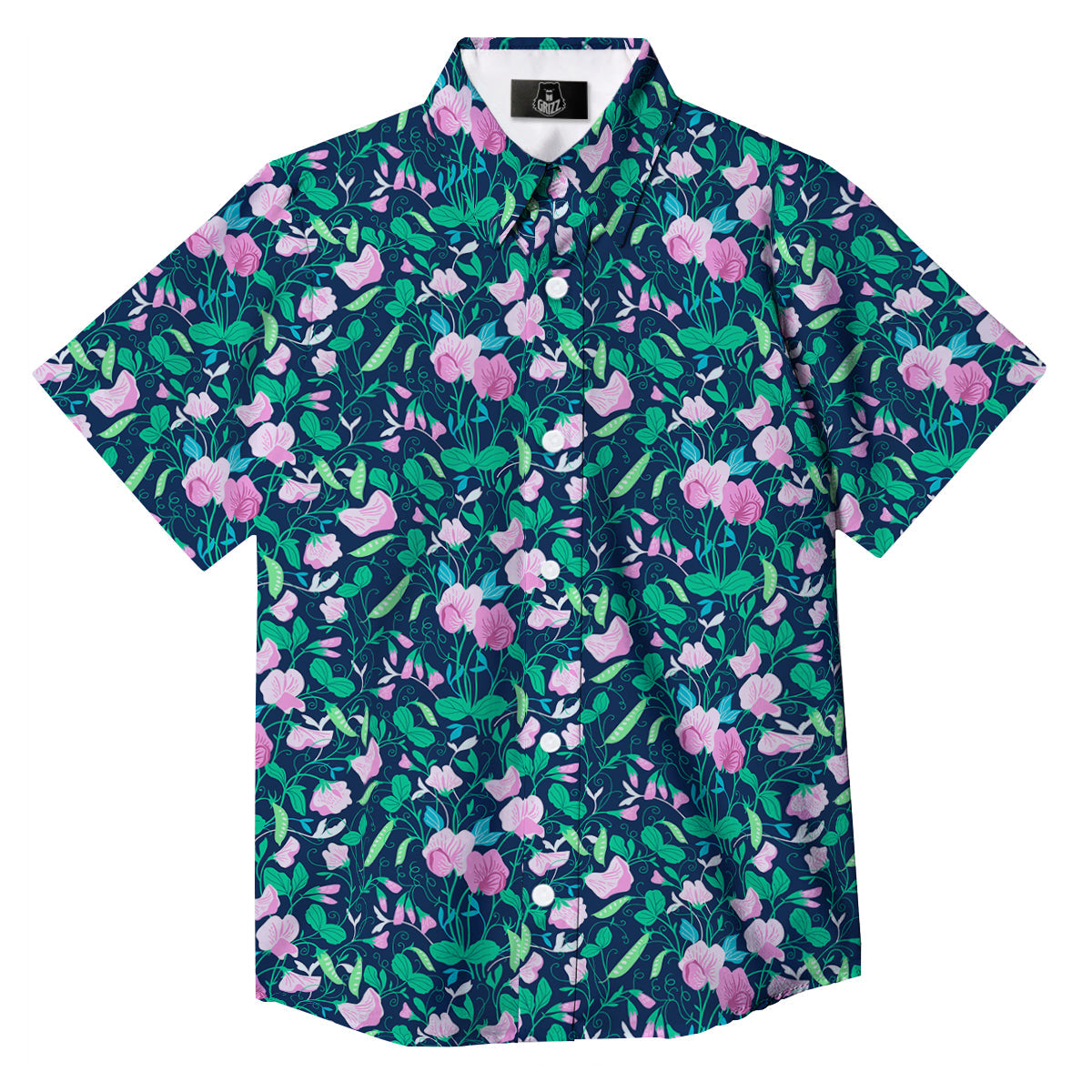 Sweet Pea Vintage Print Pattern Button Up Shirt-grizzshop