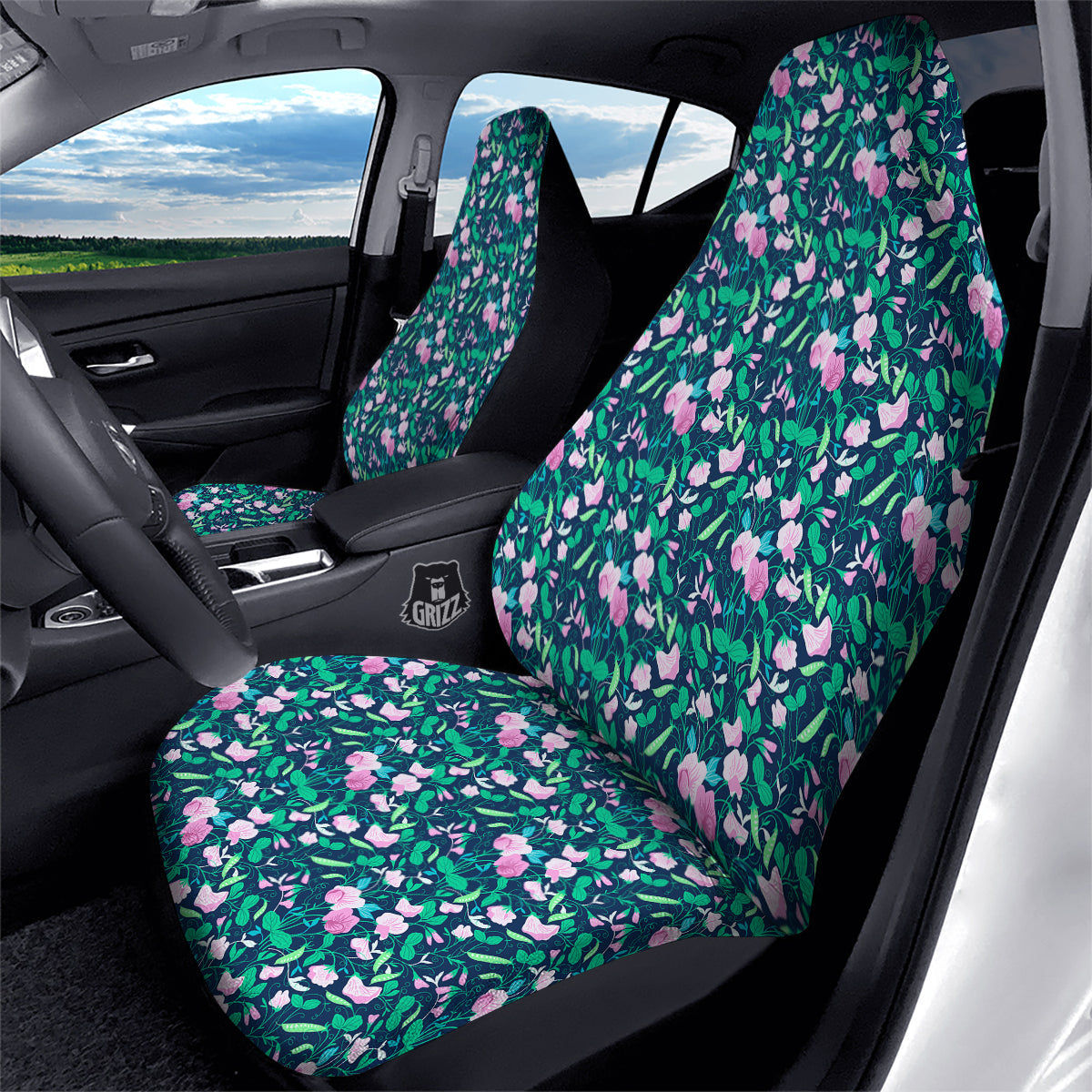 Sweet Pea Vintage Print Pattern Car Seat Covers-grizzshop