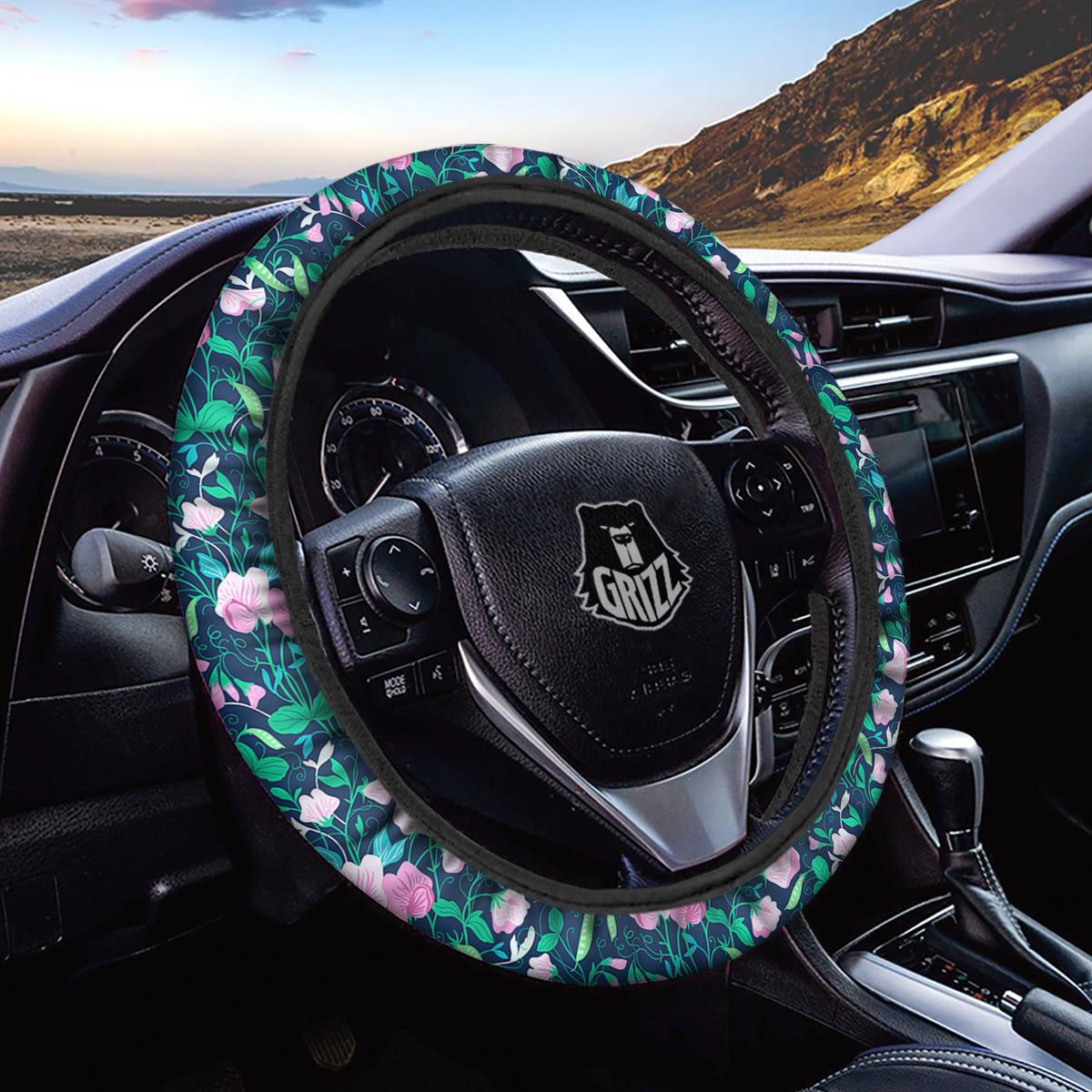 Sweet Pea Vintage Print Pattern Car Steering Wheel Cover-grizzshop
