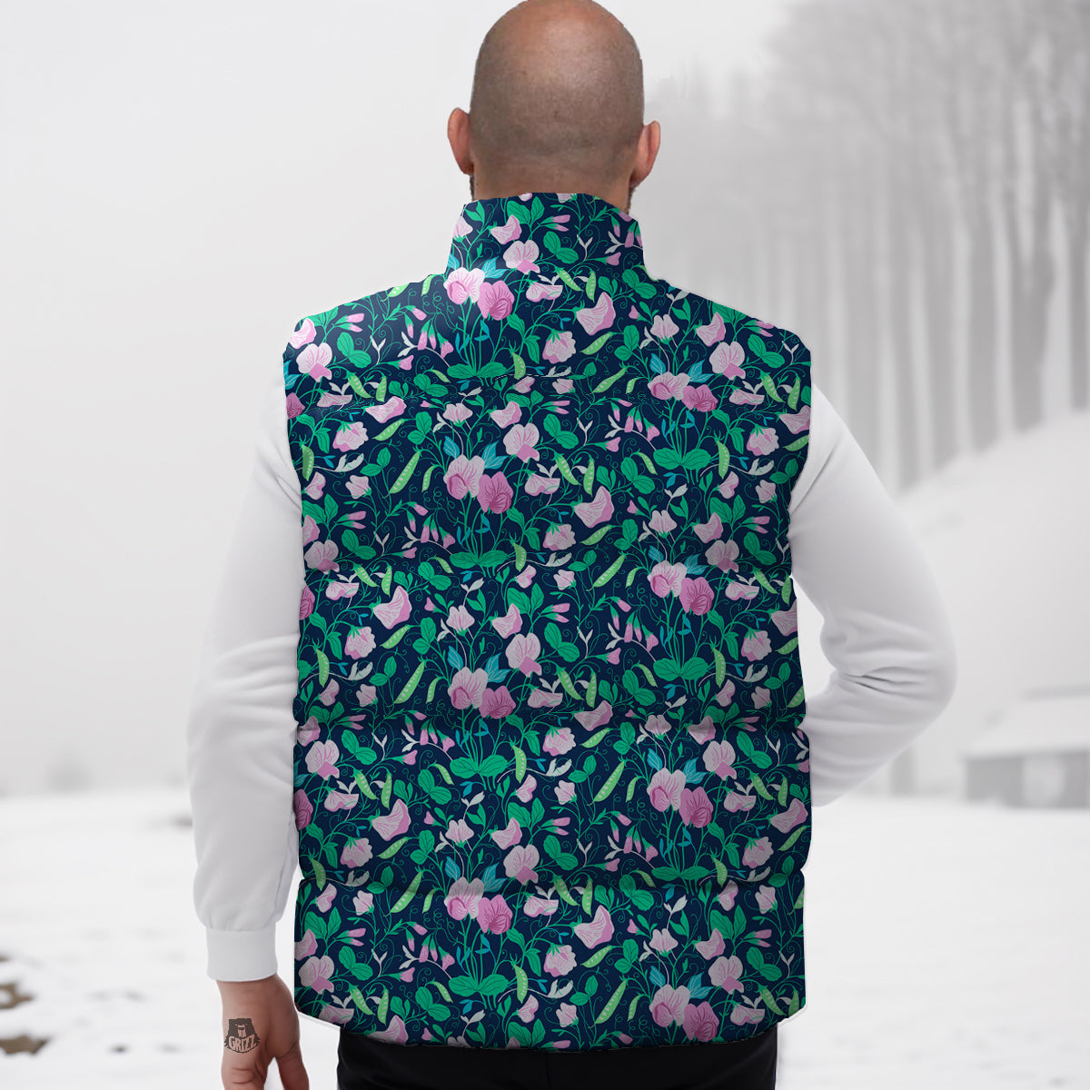 Sweet Pea Vintage Print Pattern Down Vest
