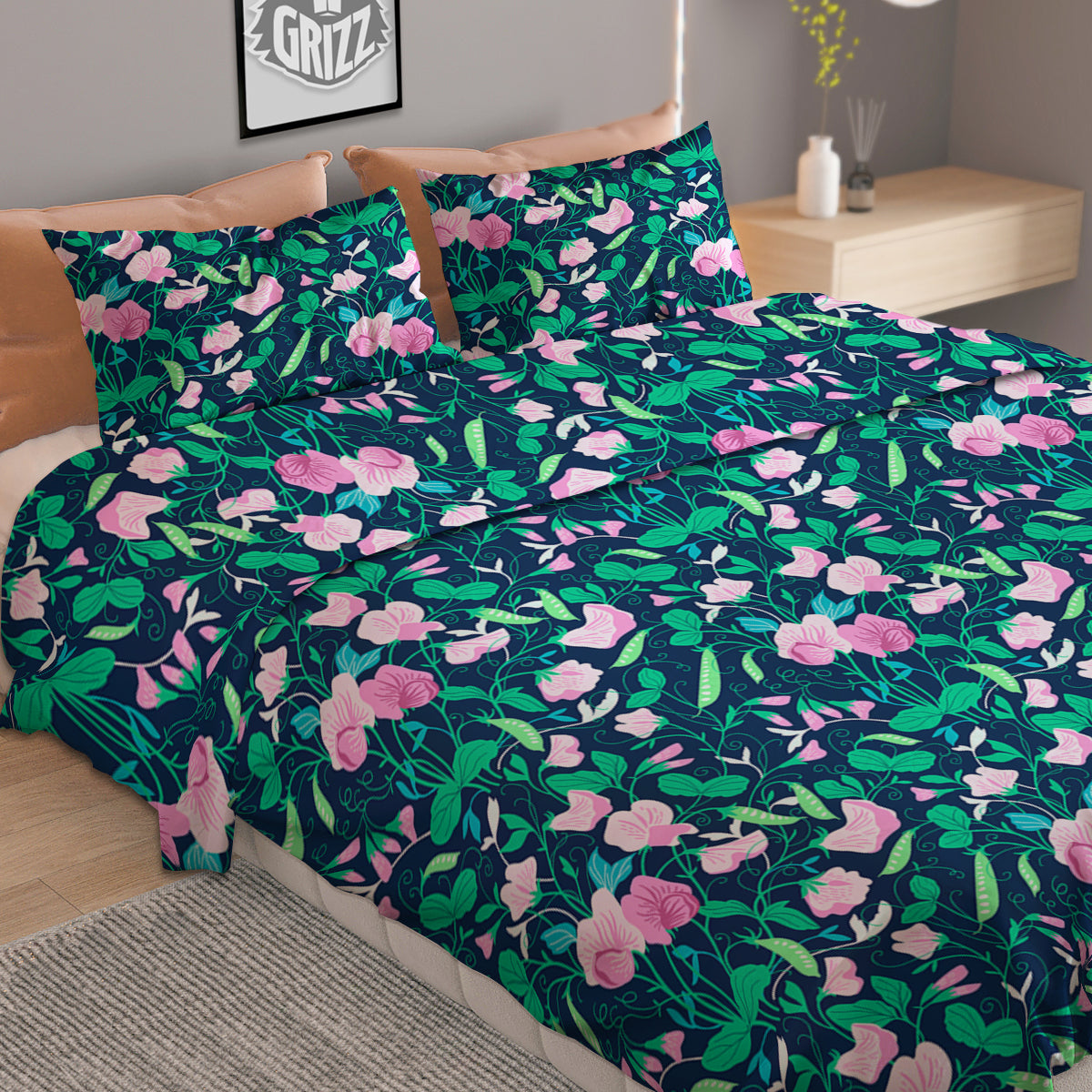 Sweet Pea Vintage Print Pattern Duvet Cover Bedding Set