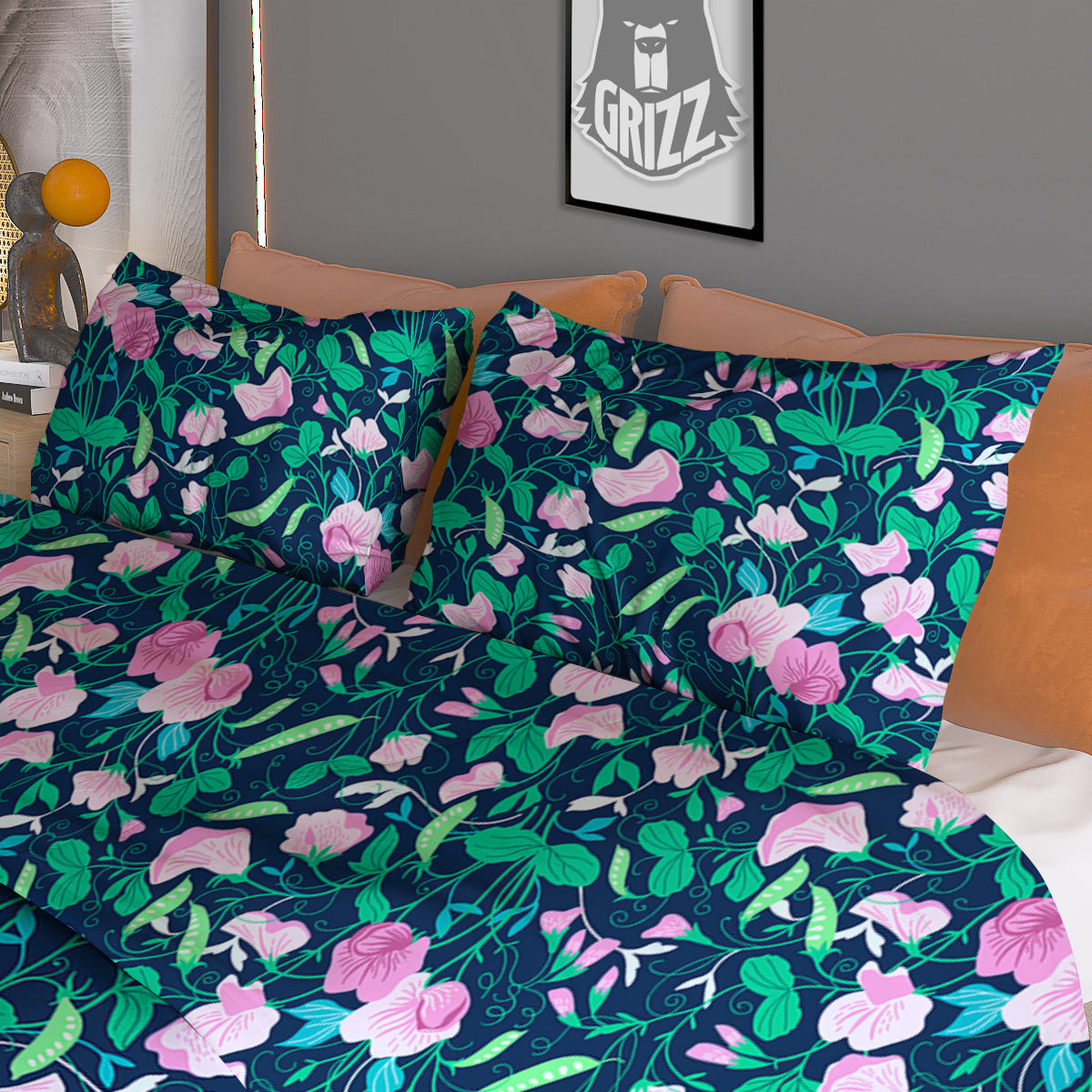 Sweet Pea Vintage Print Pattern Duvet Cover Bedding Set