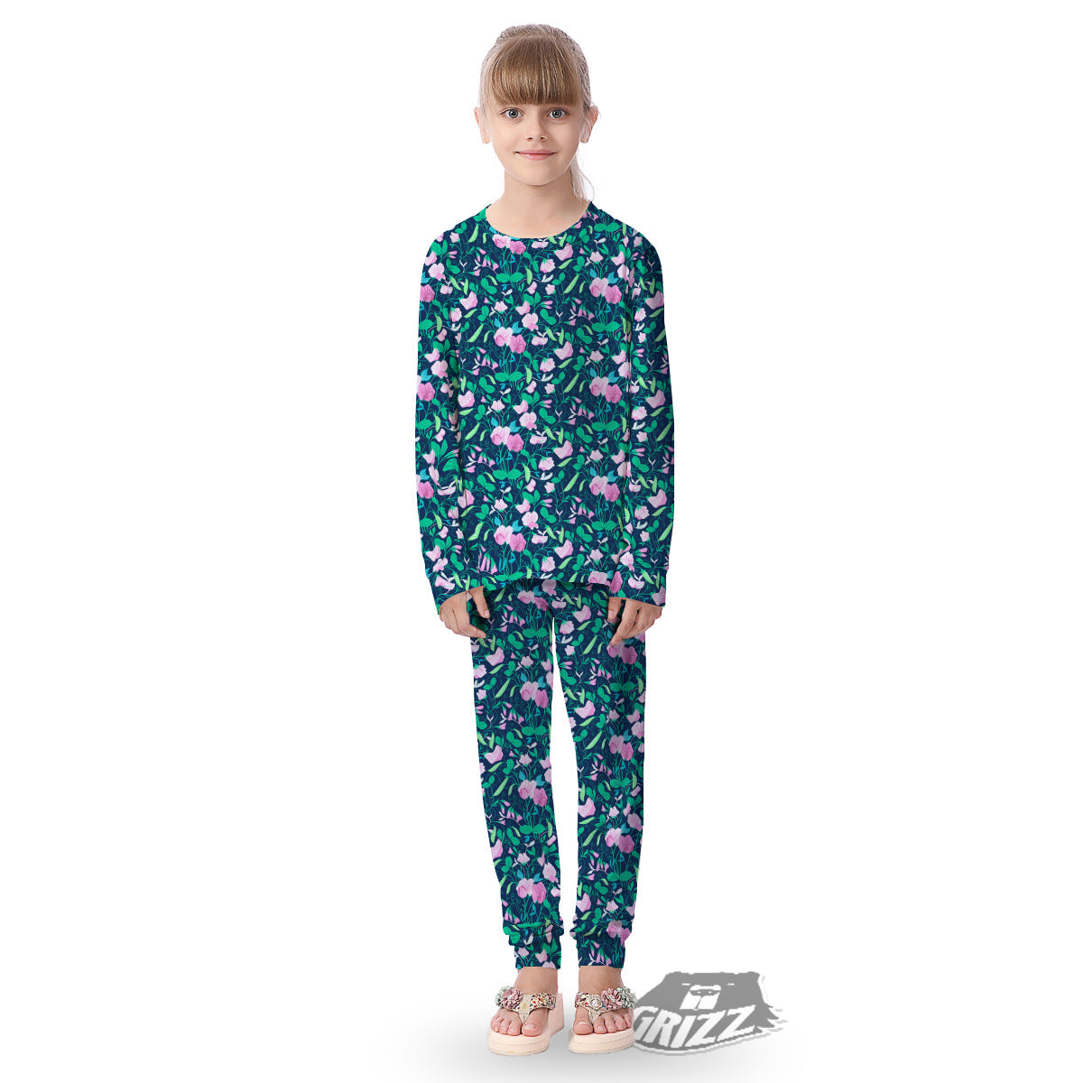 Sweet Pea Vintage Print Pattern Kid's Pajamas-grizzshop