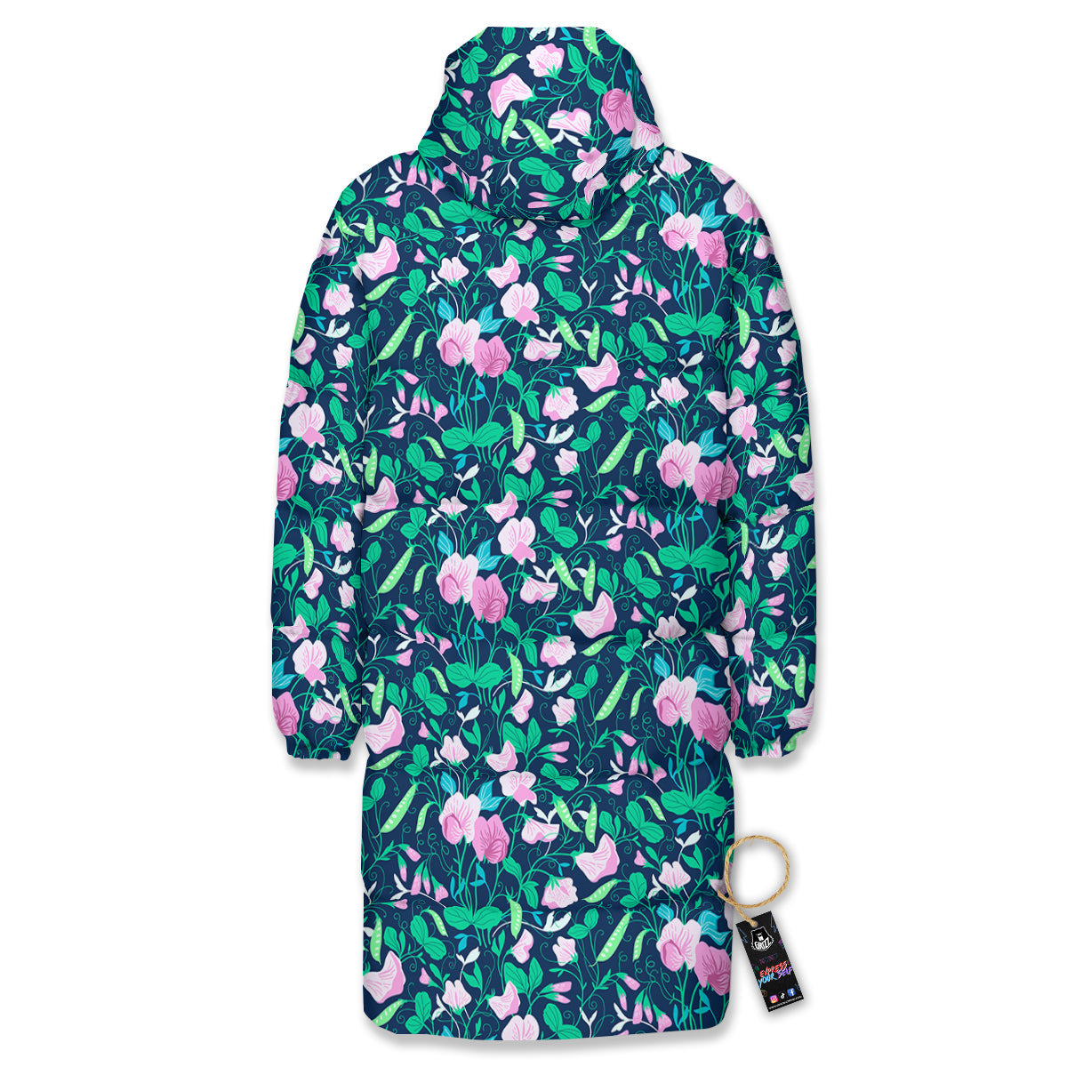 Sweet Pea Vintage Print Pattern Long Down Jacket-grizzshop