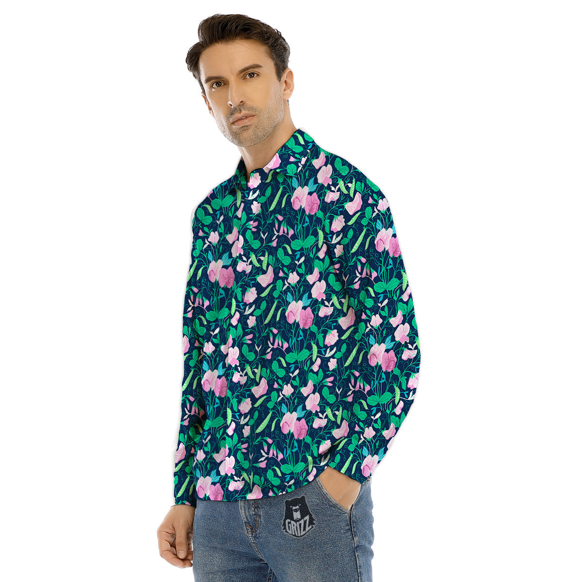 Sweet Pea Vintage Print Pattern Men's Dress Shirts-grizzshop
