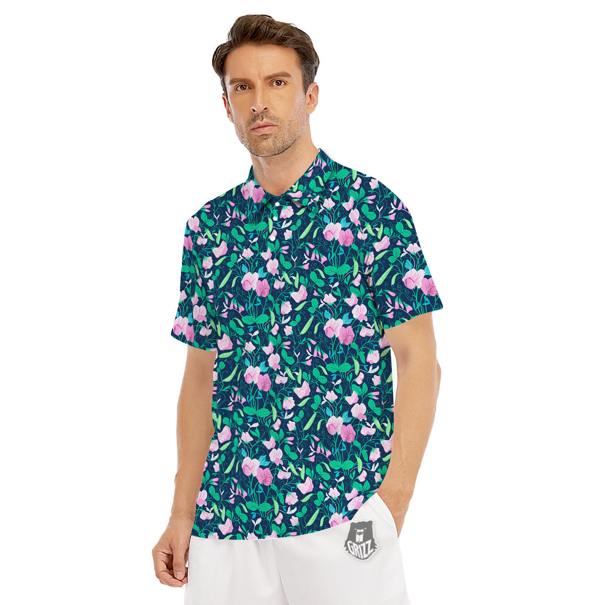 Sweet Pea Vintage Print Pattern Men's Golf Shirts-grizzshop