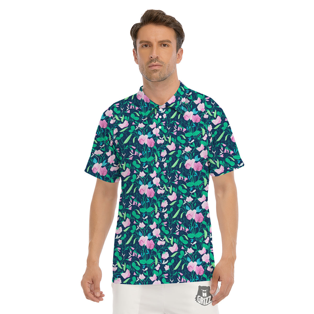 Sweet Pea Vintage Print Pattern Men's Golf Shirts-grizzshop