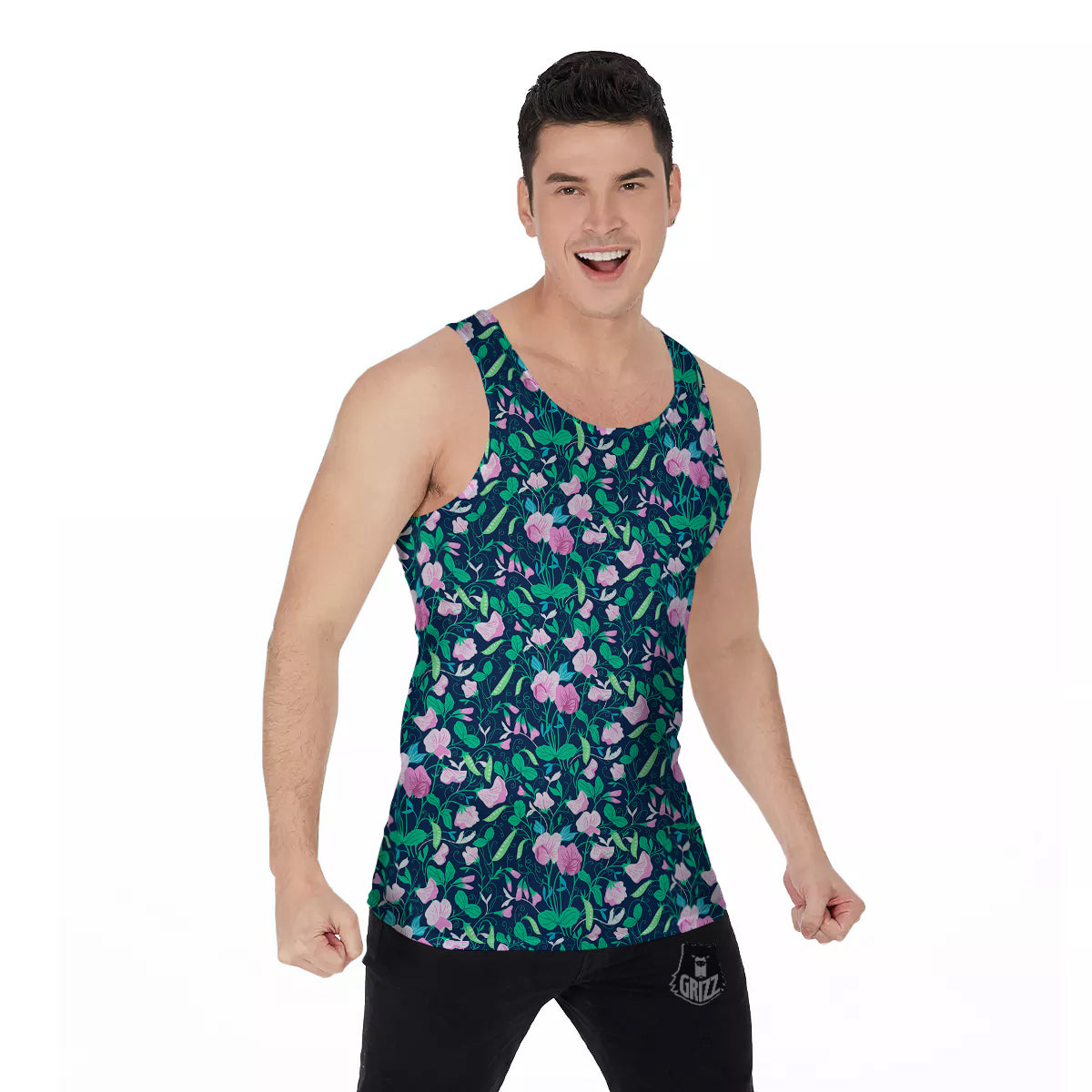 Sweet Pea Vintage Print Pattern Men's Tank Top-grizzshop
