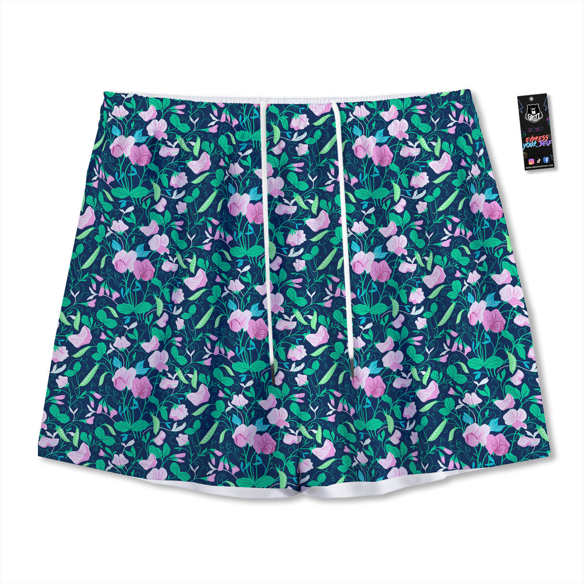 Sweet Pea Vintage Print Pattern Mesh Shorts