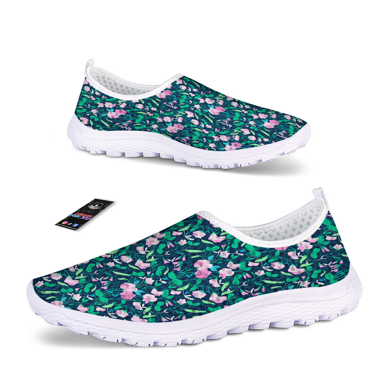 Sweet Pea Vintage Print Pattern Nurse Shoes-grizzshop