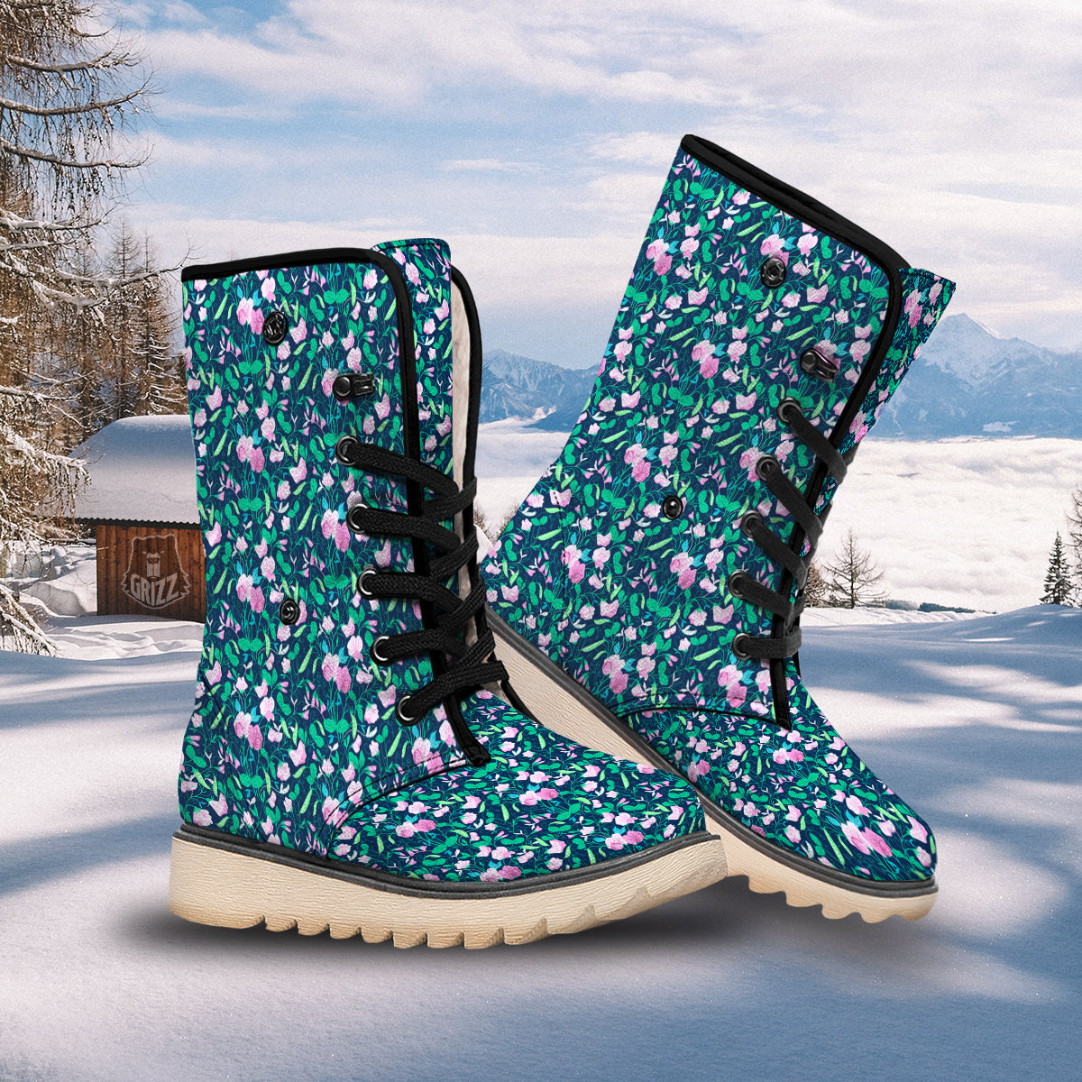 Sweet Pea Vintage Print Pattern Snow Boots-grizzshop