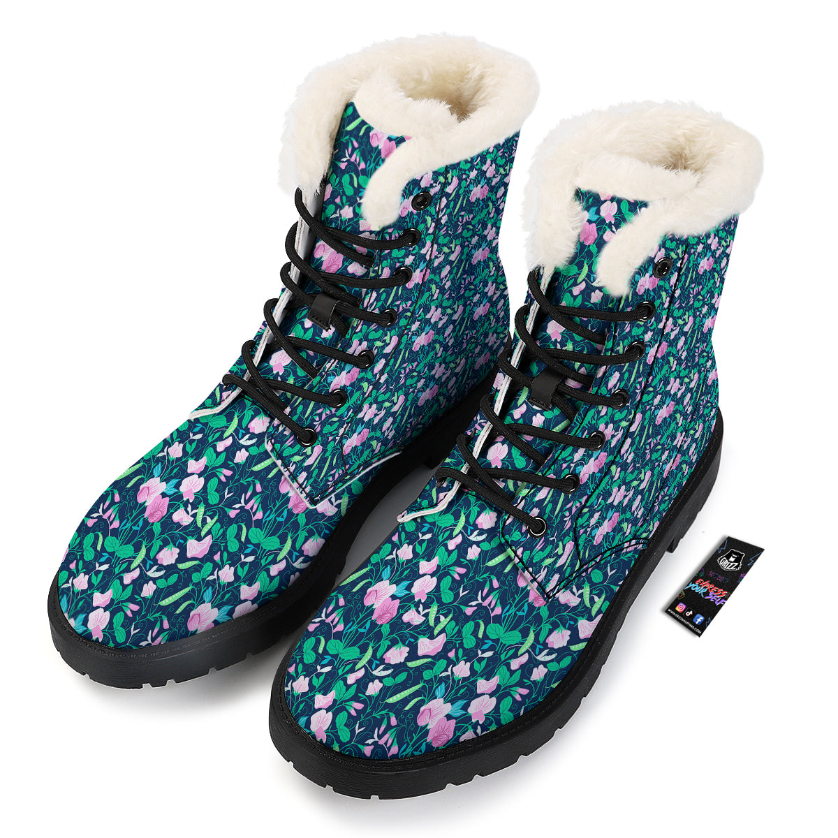 Sweet Pea Vintage Print Pattern Winter Boots-grizzshop
