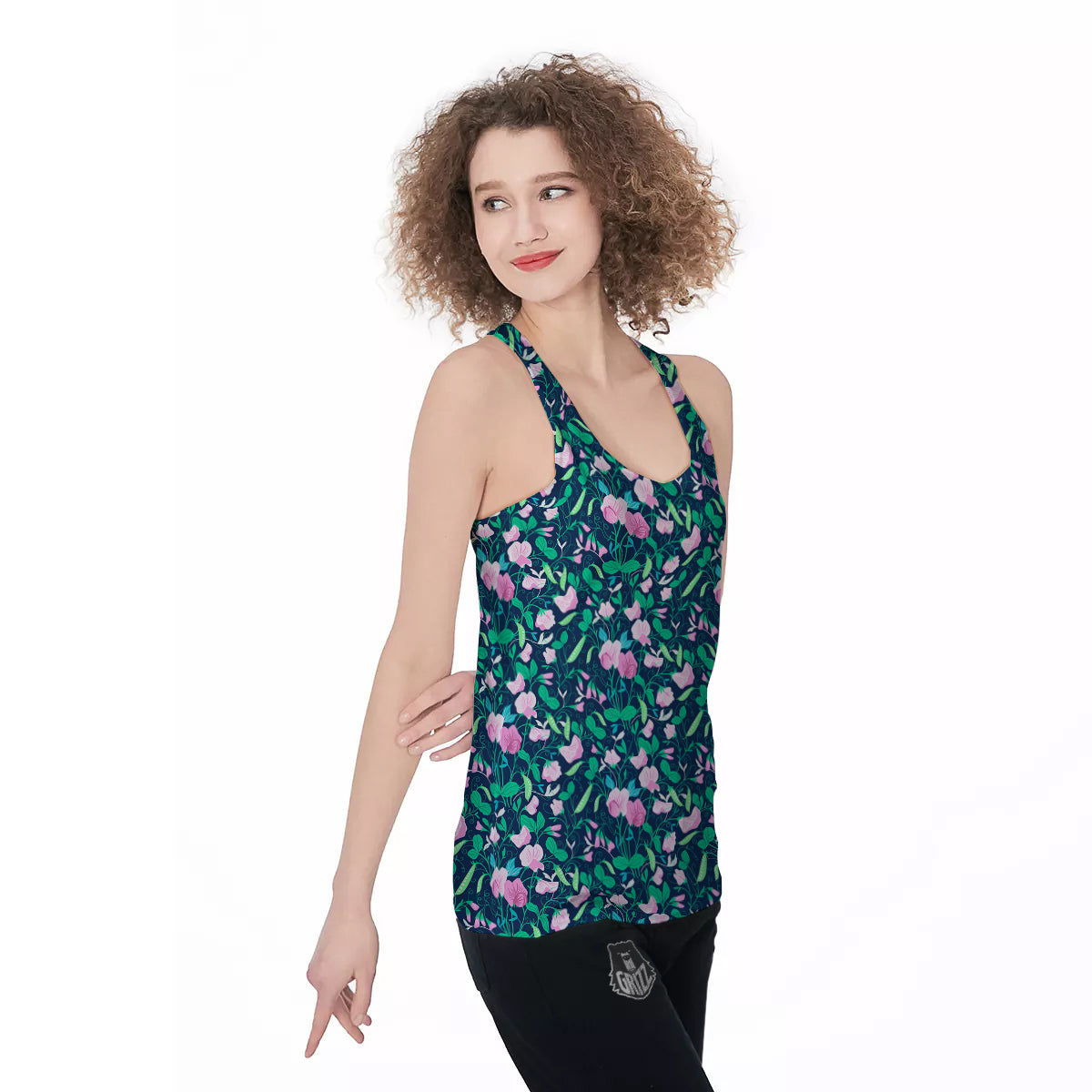 Sweet Pea Vintage Print Pattern Women's Racerback Tank Top-grizzshop
