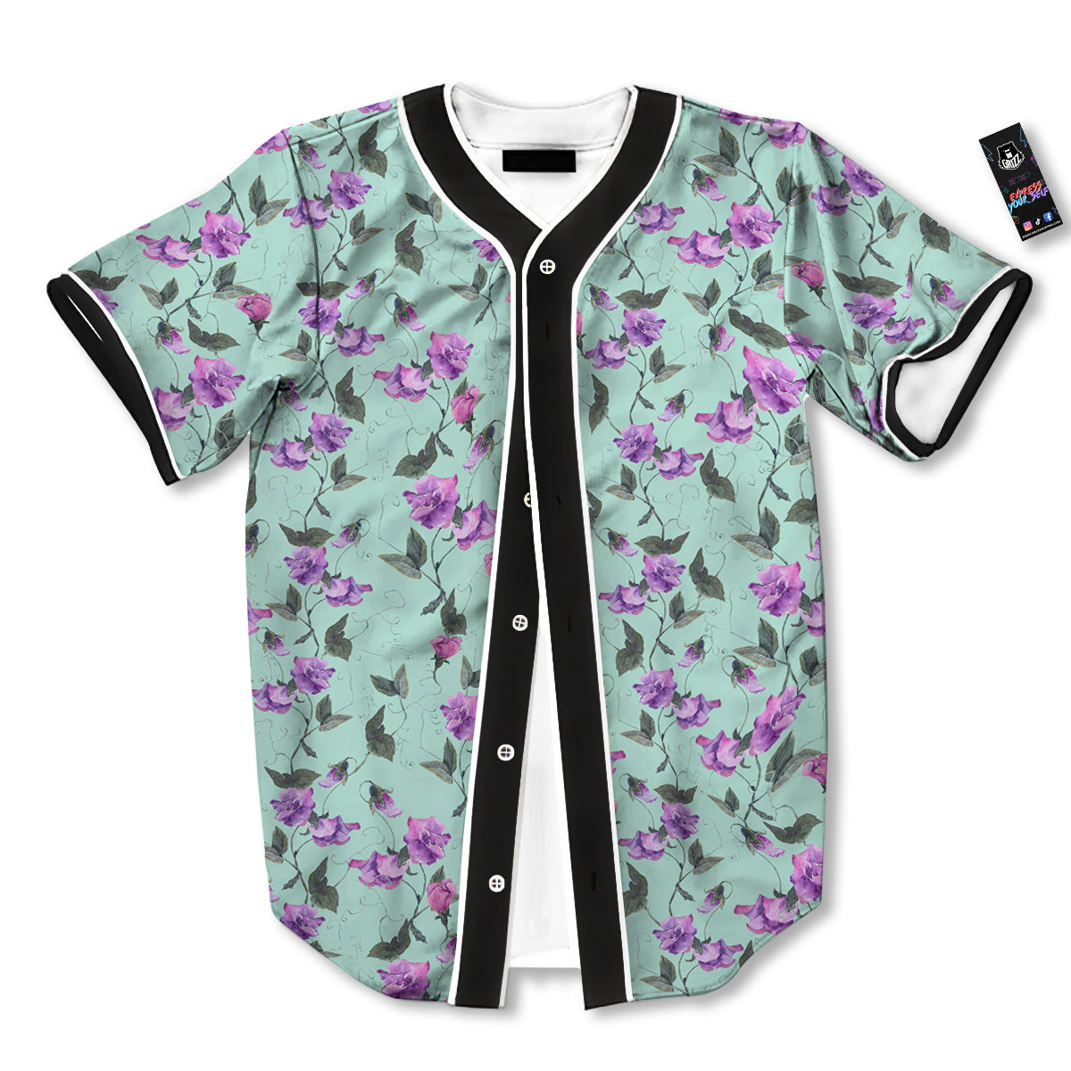 Sweet Pea Watercolor Print Pattern Baseball Jersey-grizzshop
