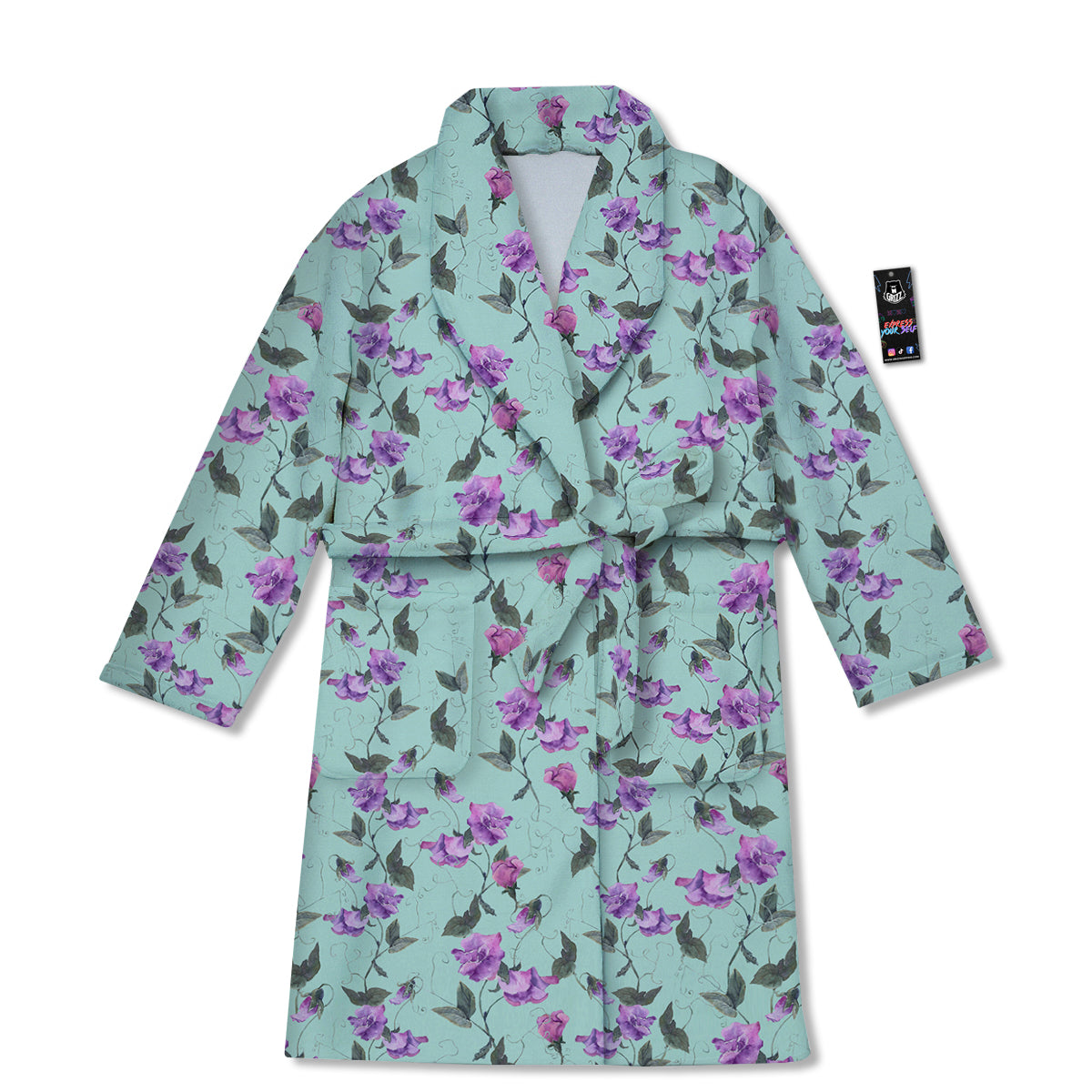 Sweet Pea Watercolor Print Pattern Bathrobe-grizzshop