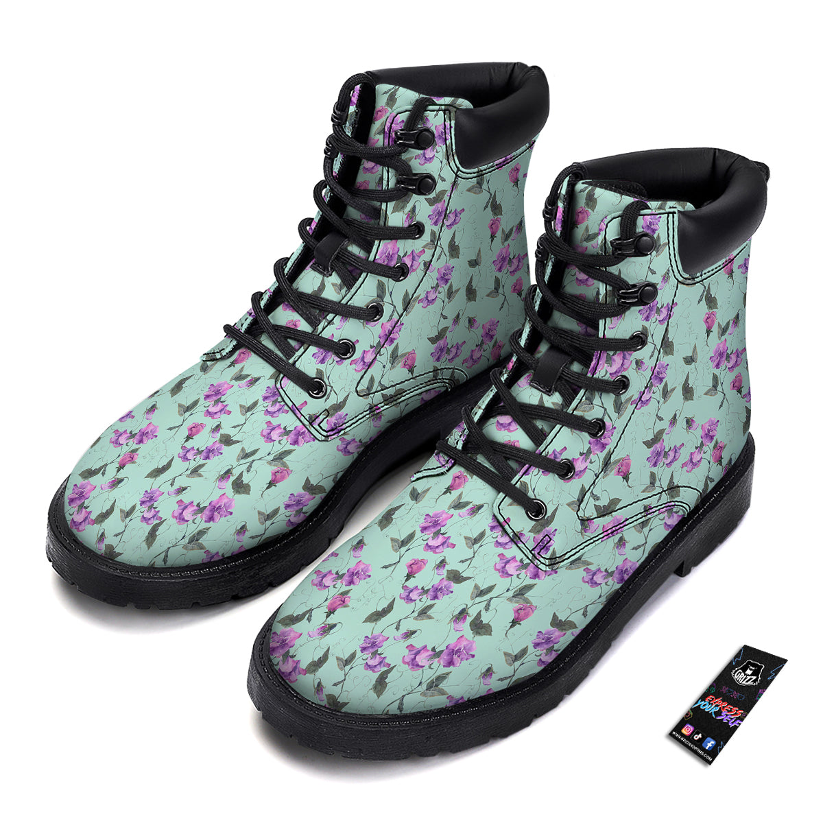 Sweet Pea Watercolor Print Pattern Boots-grizzshop