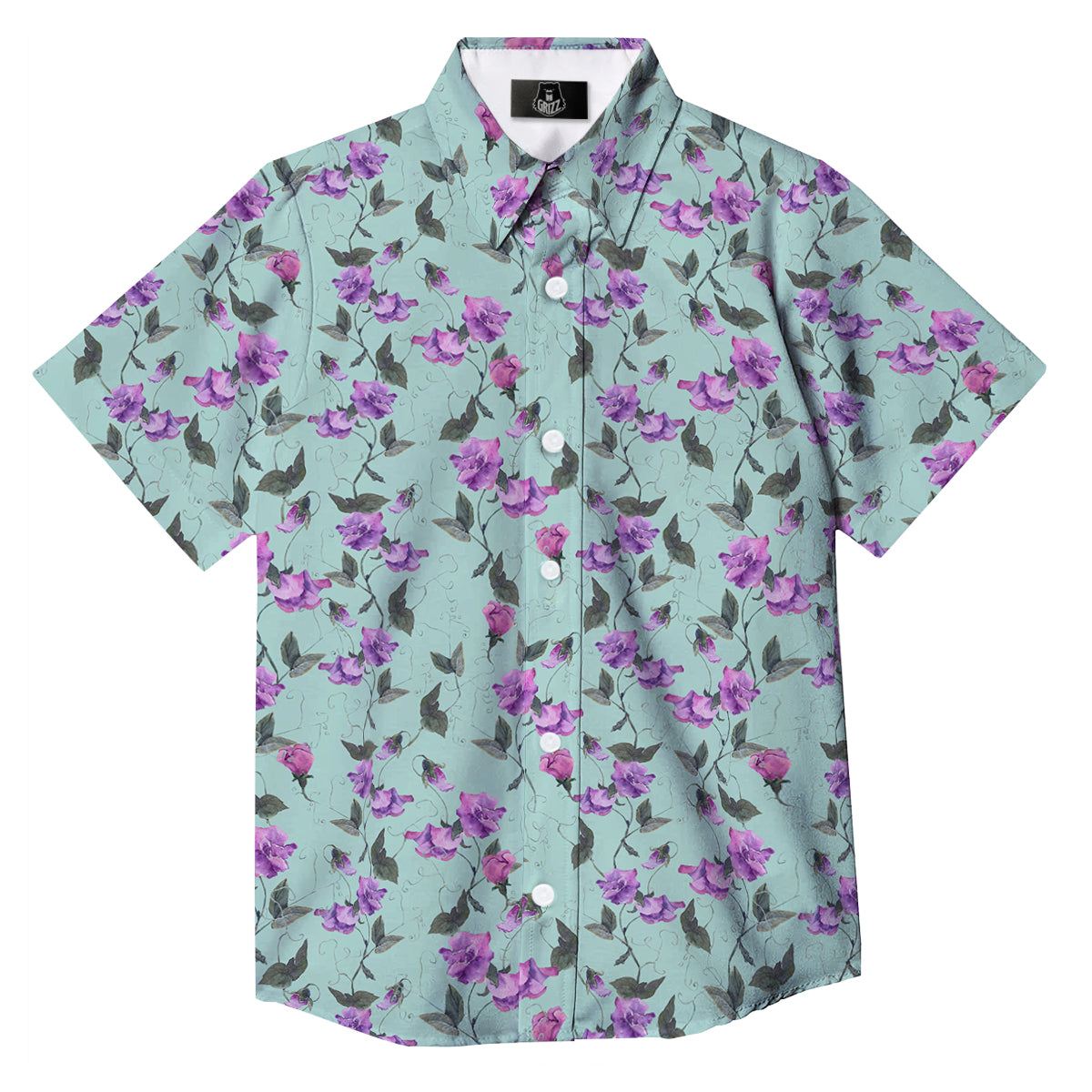 Sweet Pea Watercolor Print Pattern Button Up Shirt-grizzshop