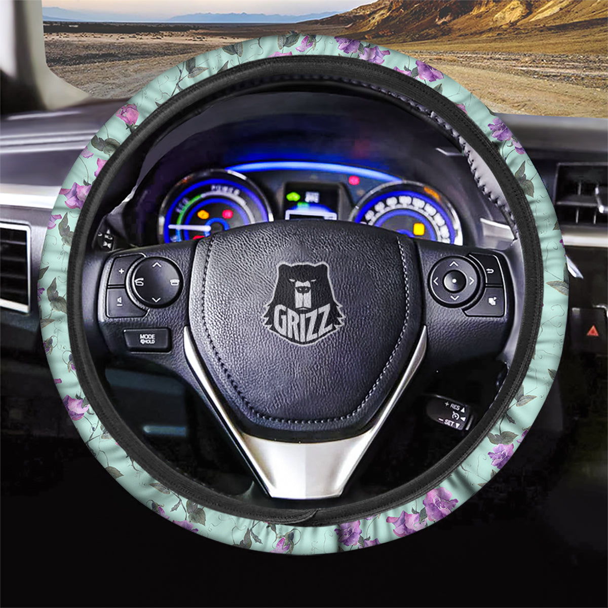 Sweet Pea Watercolor Print Pattern Car Steering Wheel Cover-grizzshop