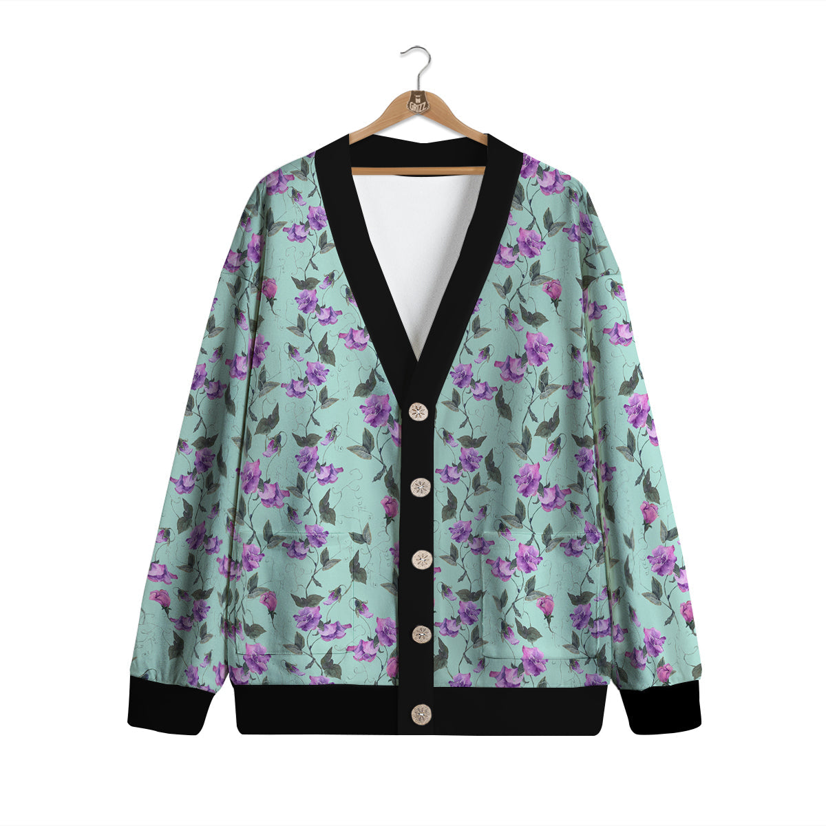 Sweet Pea Watercolor Print Pattern Cardigan-grizzshop