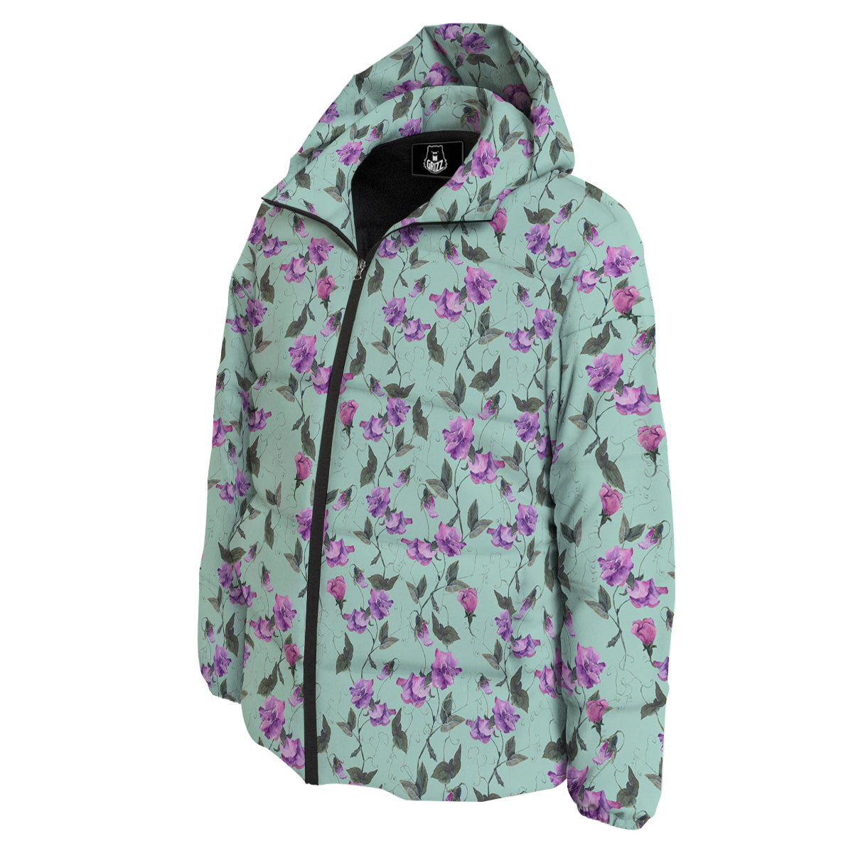 Sweet Pea Watercolor Print Pattern Down Jacket-grizzshop