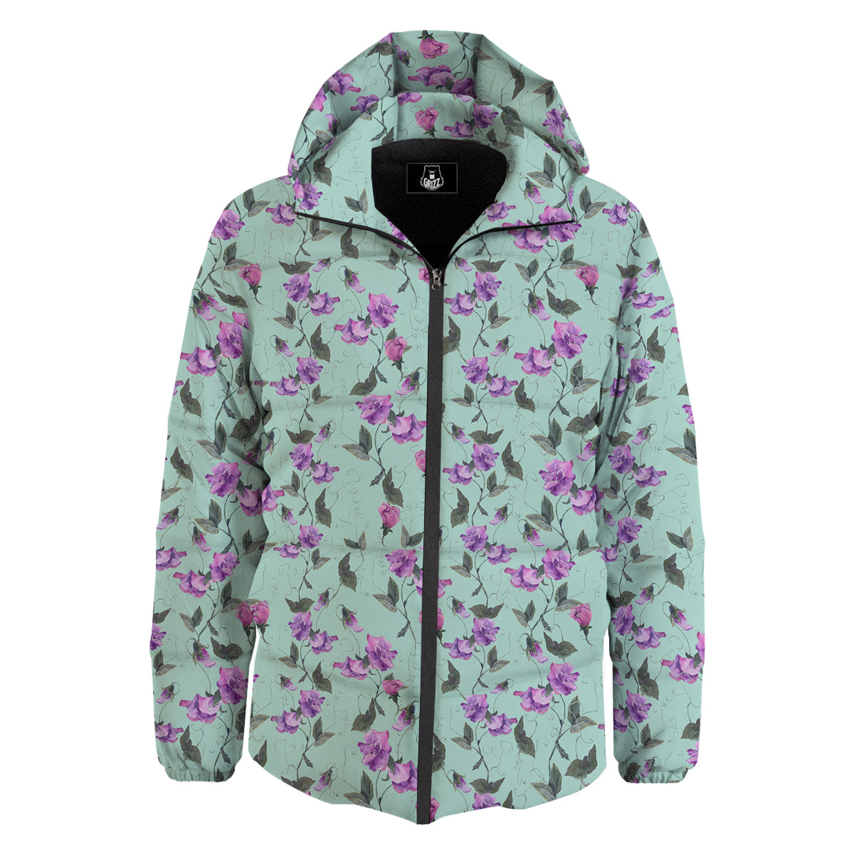 Sweet Pea Watercolor Print Pattern Down Jacket-grizzshop