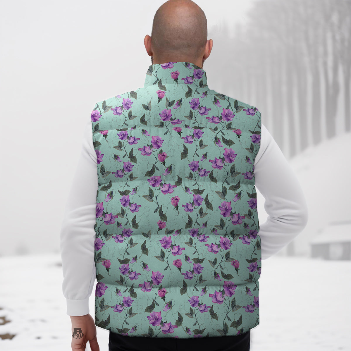 Sweet Pea Watercolor Print Pattern Down Vest