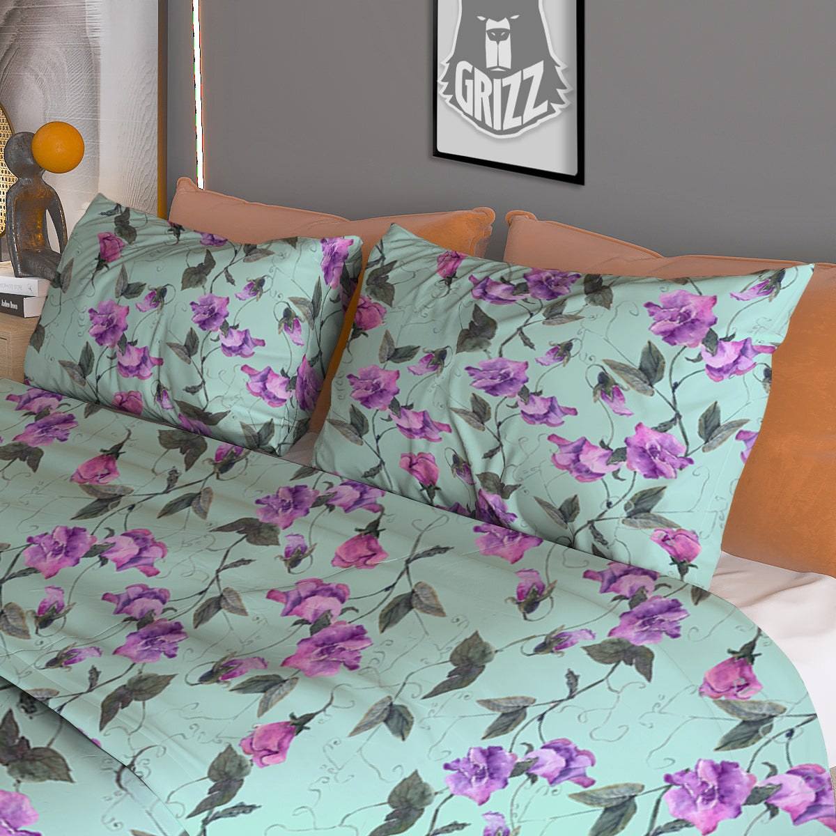 Sweet Pea Watercolor Print Pattern Duvet Cover Bedding Set