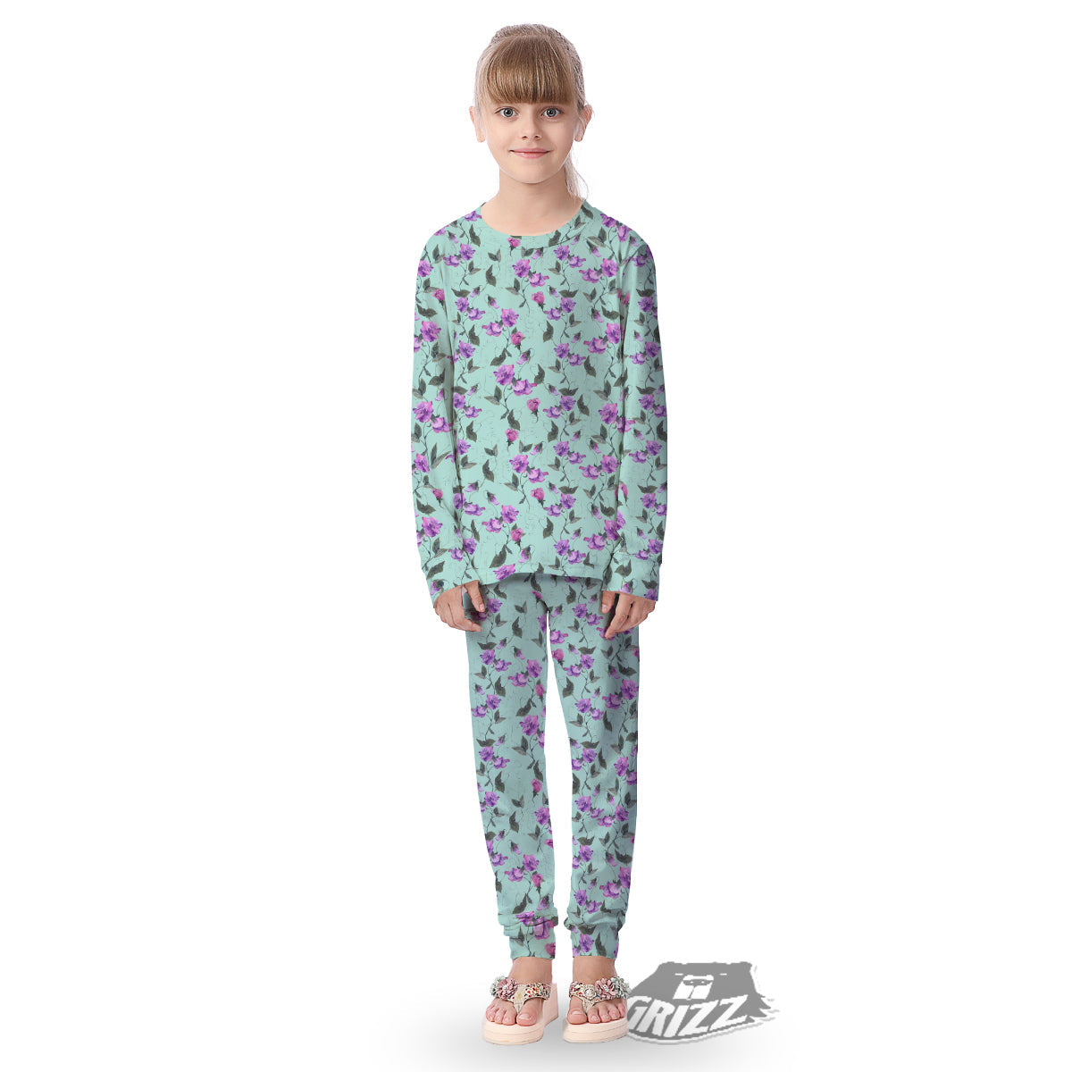 Sweet Pea Watercolor Print Pattern Kid's Pajamas-grizzshop