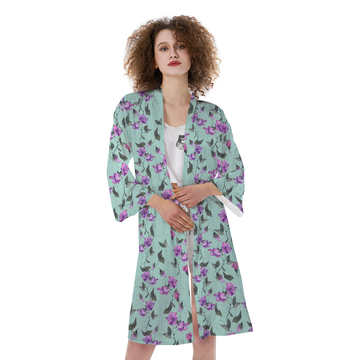Sweet Pea Watercolor Print Pattern Kimono-grizzshop