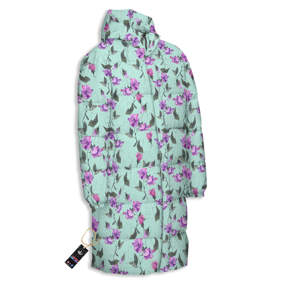 Sweet Pea Watercolor Print Pattern Long Down Jacket-grizzshop