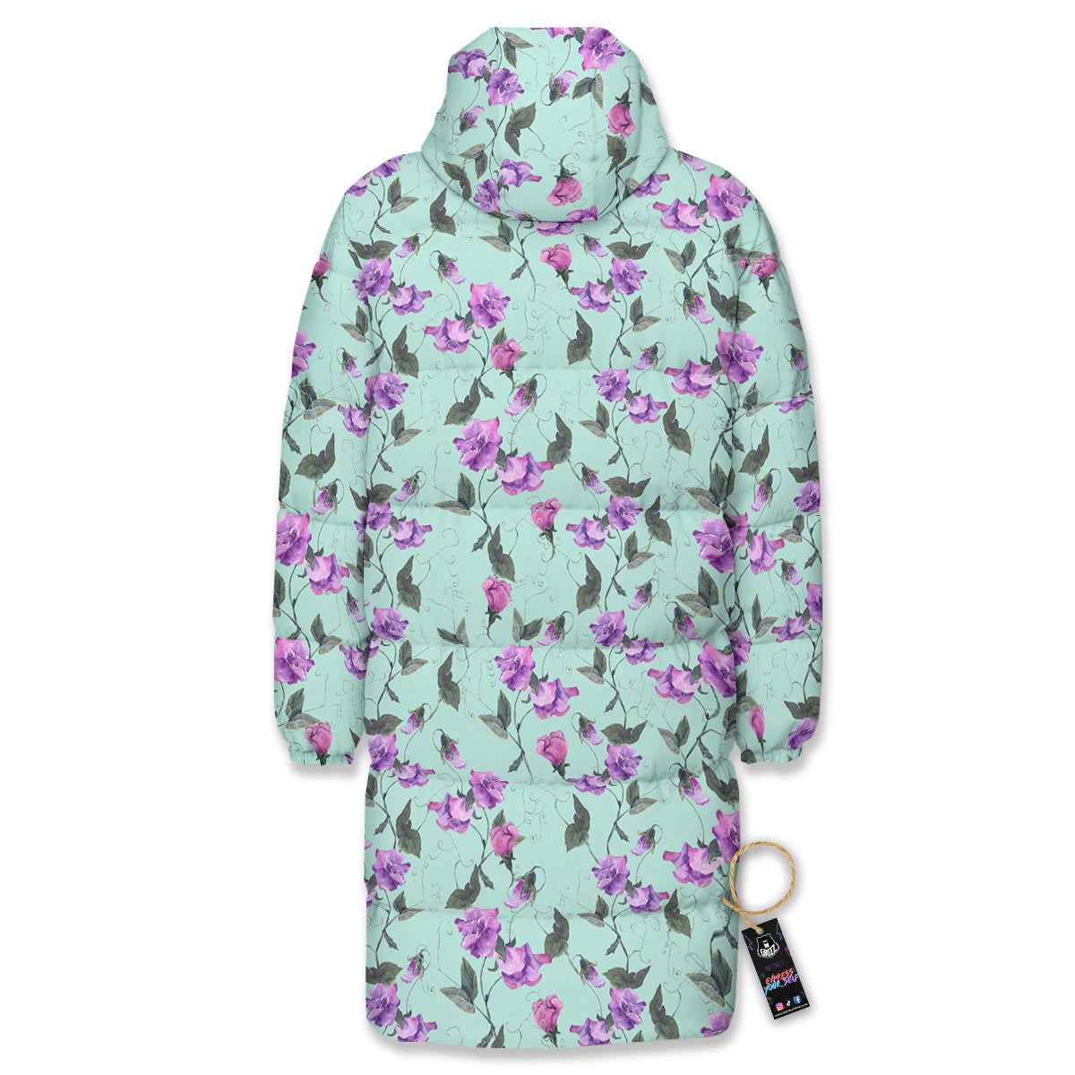 Sweet Pea Watercolor Print Pattern Long Down Jacket-grizzshop