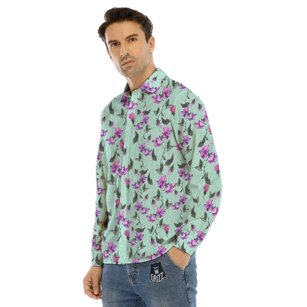 Sweet Pea Watercolor Print Pattern Men's Dress Shirts-grizzshop