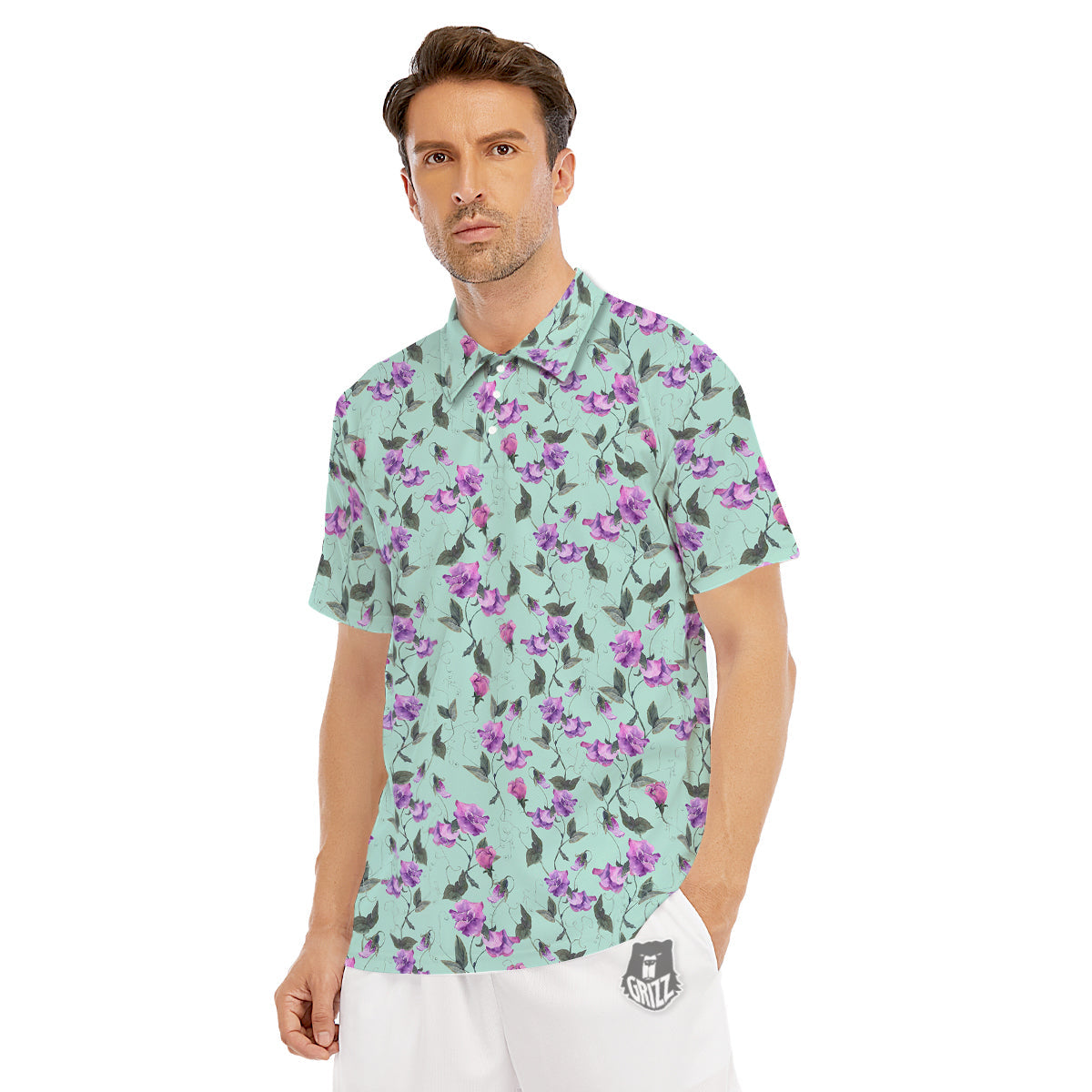 Sweet Pea Watercolor Print Pattern Men's Golf Shirts-grizzshop