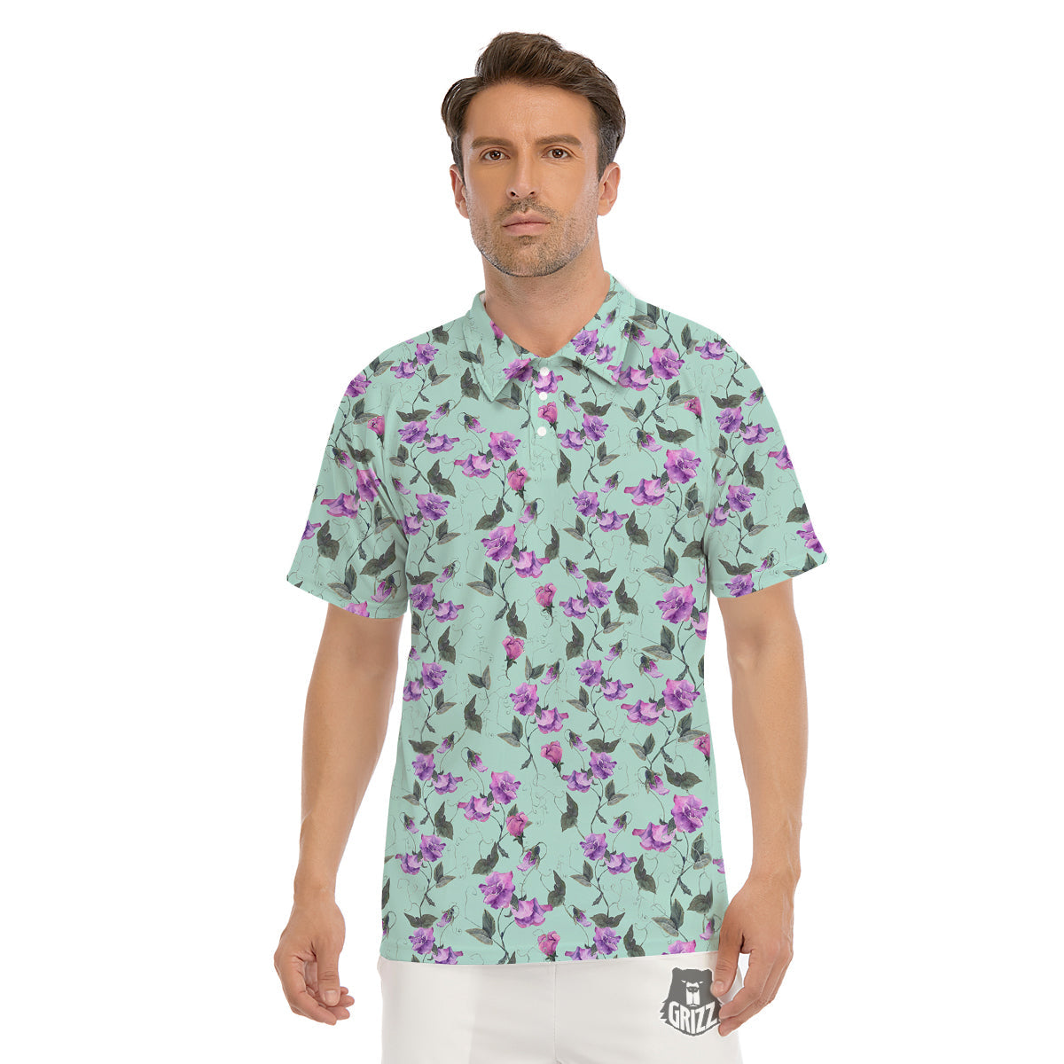 Sweet Pea Watercolor Print Pattern Men's Golf Shirts-grizzshop