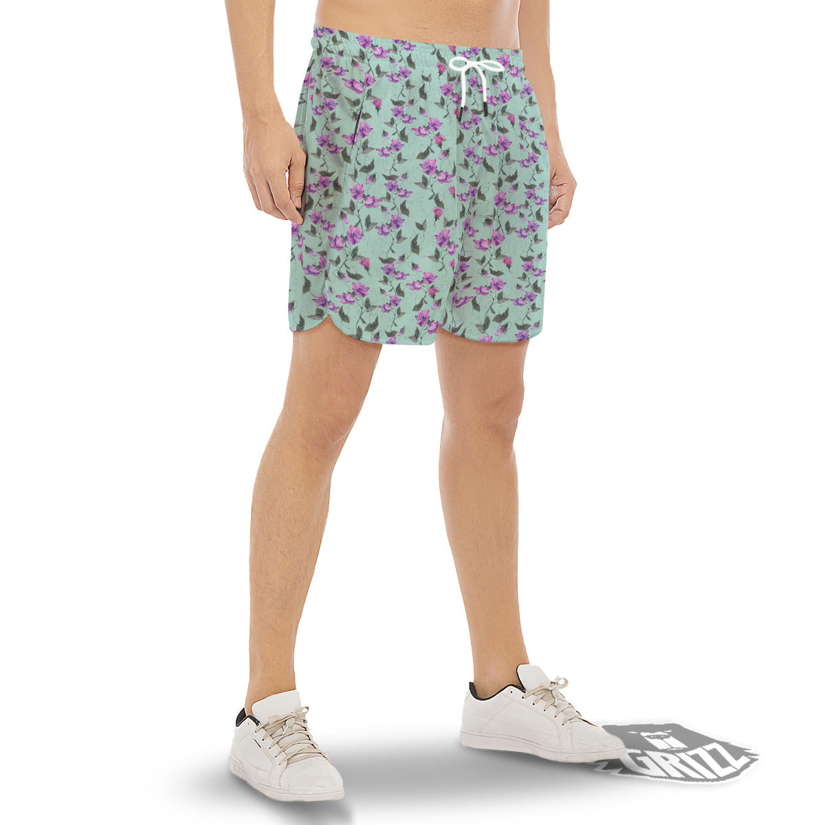 Sweet Pea Watercolor Print Pattern Men's Gym Shorts-grizzshop