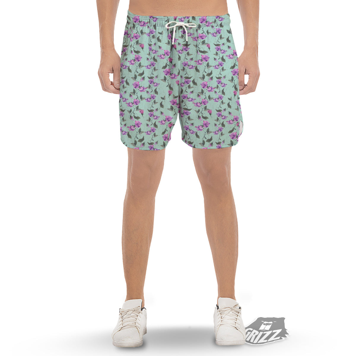 Sweet Pea Watercolor Print Pattern Men's Gym Shorts-grizzshop