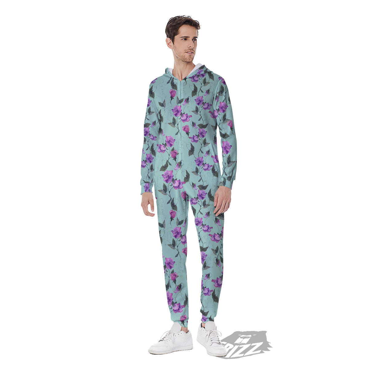 Sweet Pea Watercolor Print Pattern Men's Jumpsuit-grizzshop
