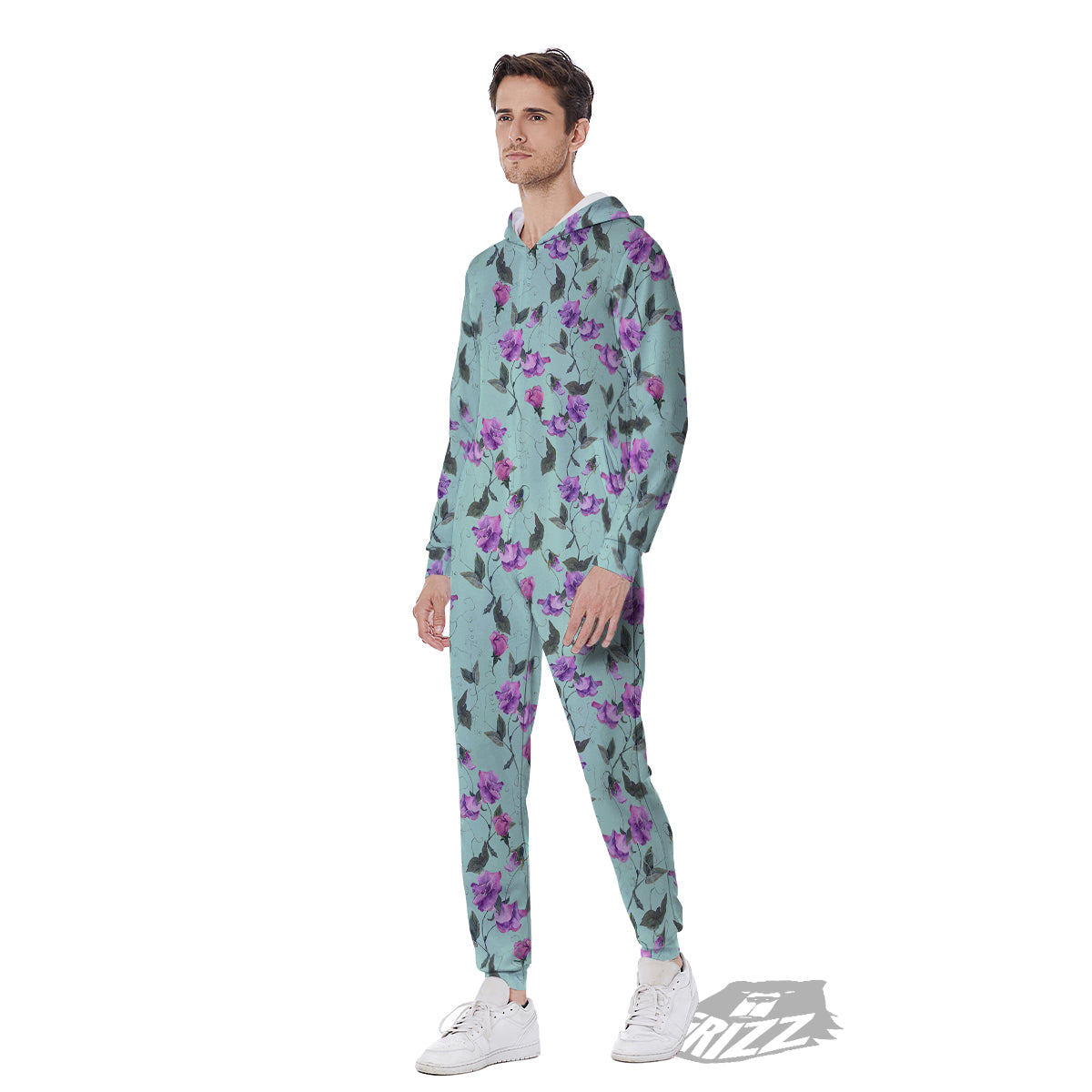 Sweet Pea Watercolor Print Pattern Men's Jumpsuit-grizzshop