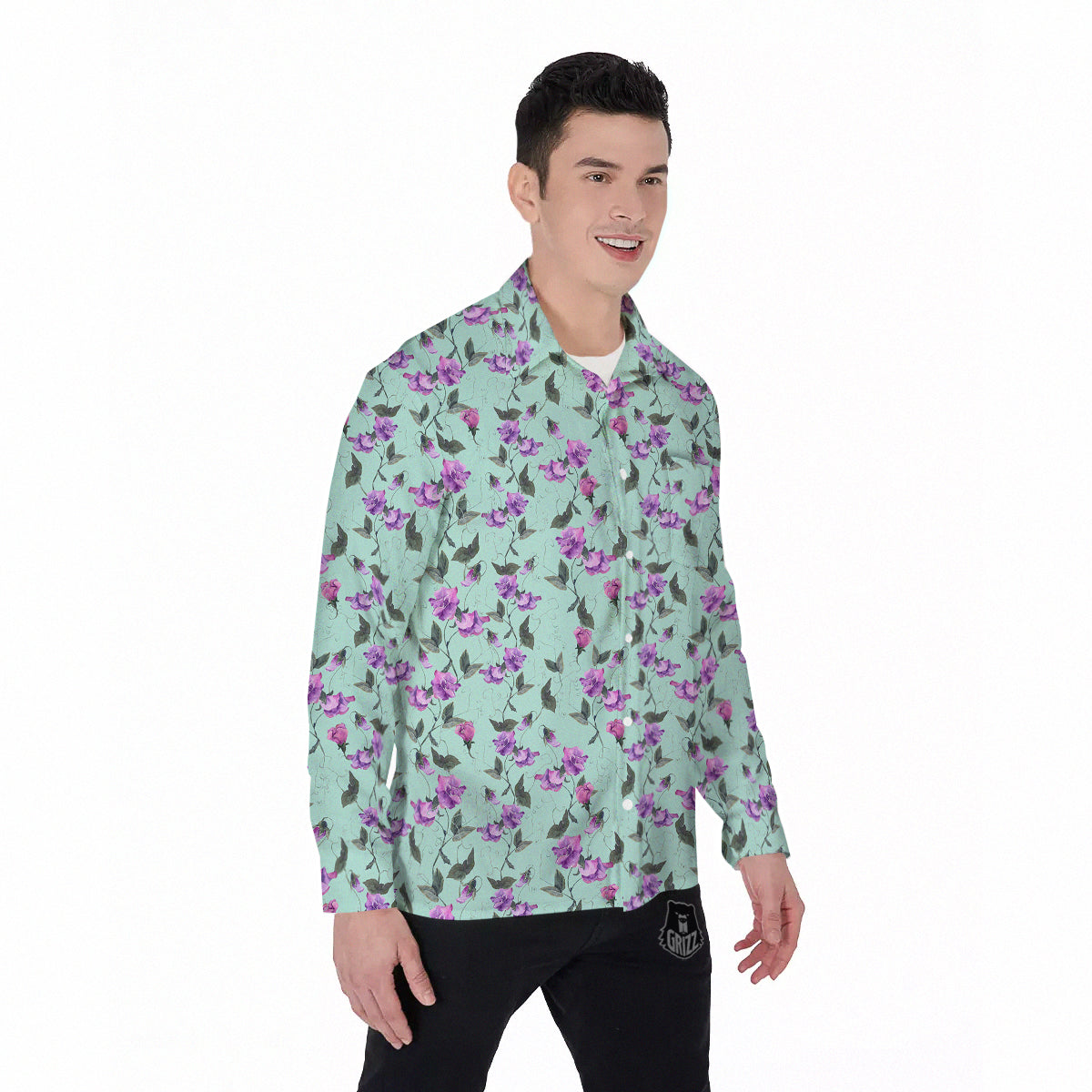 Sweet Pea Watercolor Print Pattern Men's Long Sleeve Shirts-grizzshop